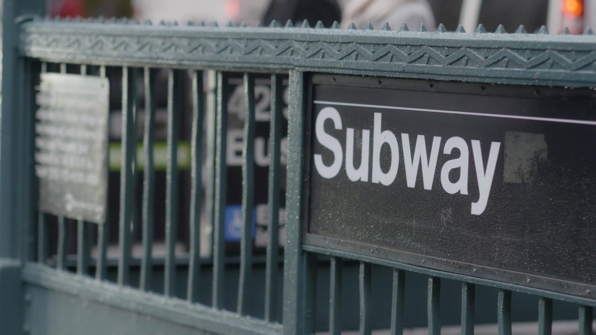 A Subway Sign Alerts Pedestrians To Entrance Stock Footage SBV ...