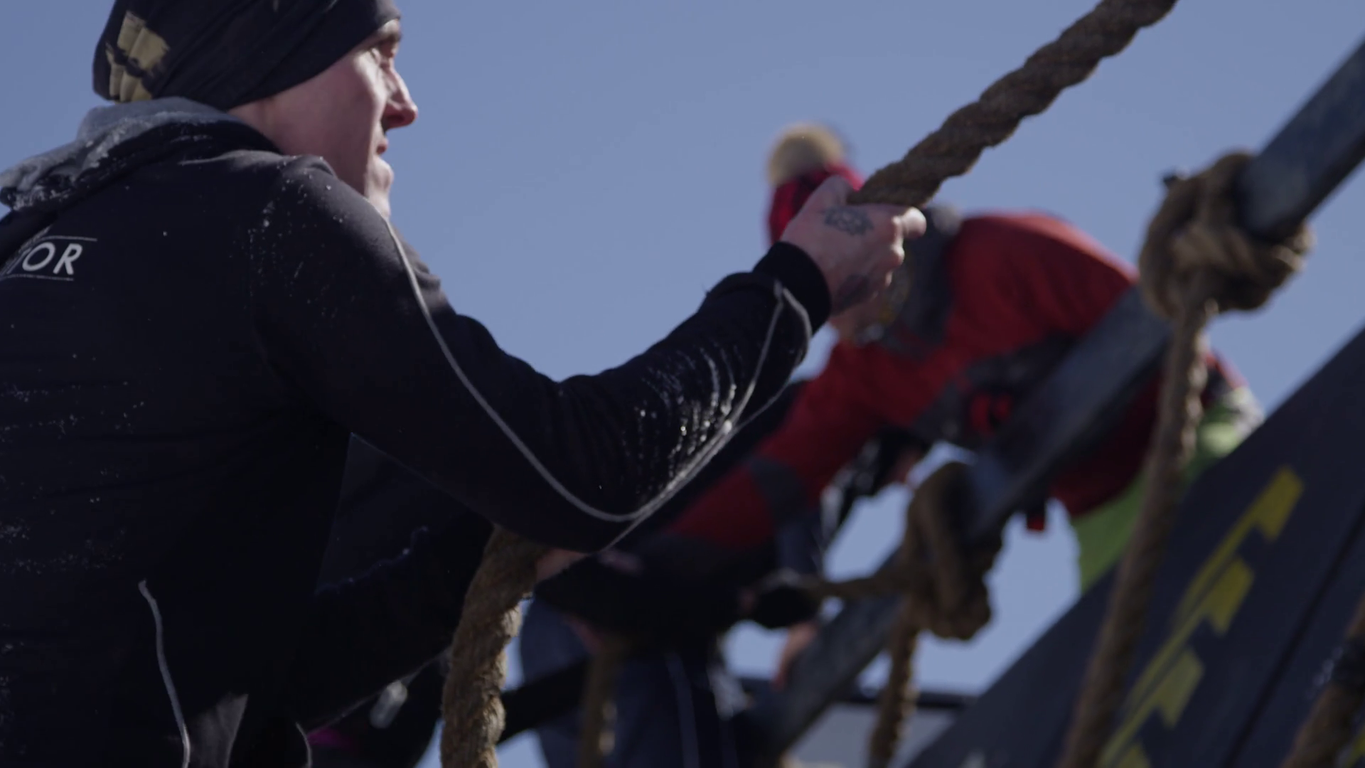 Obstacle Race Group Of People On Wall Stock Footage SBV-352200045 ...
