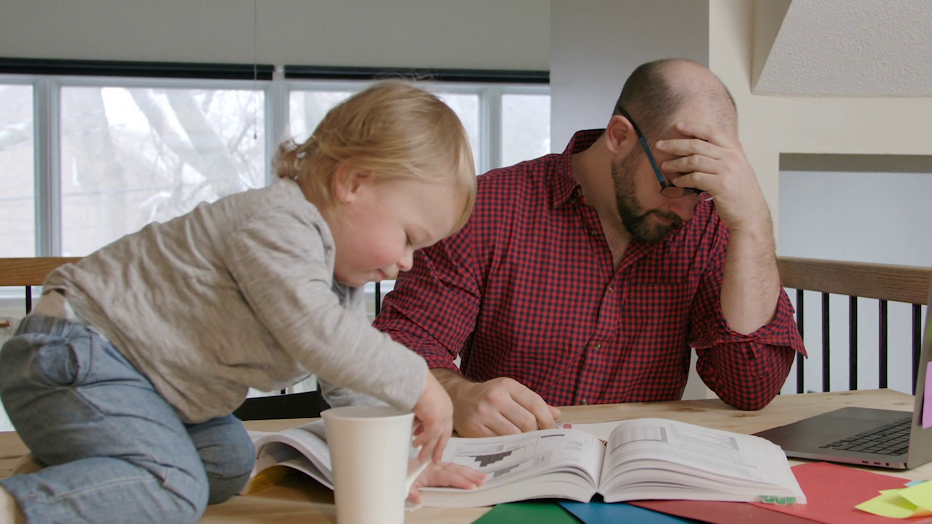 Work From Home Overwhelmed Father Working Stock Footage SBV-348570920 ...