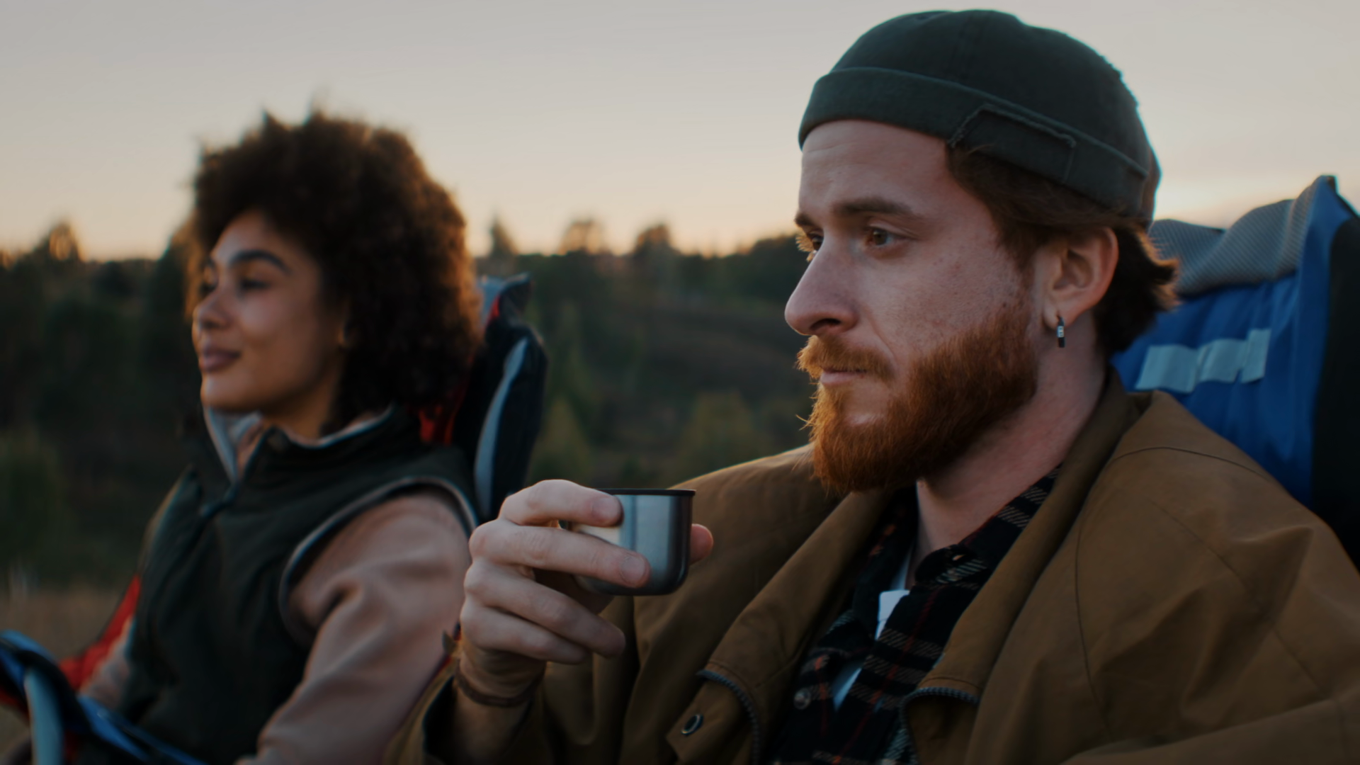 Man Sips Tea Sitting Near African American Stock Footage SBV-353741593 ...