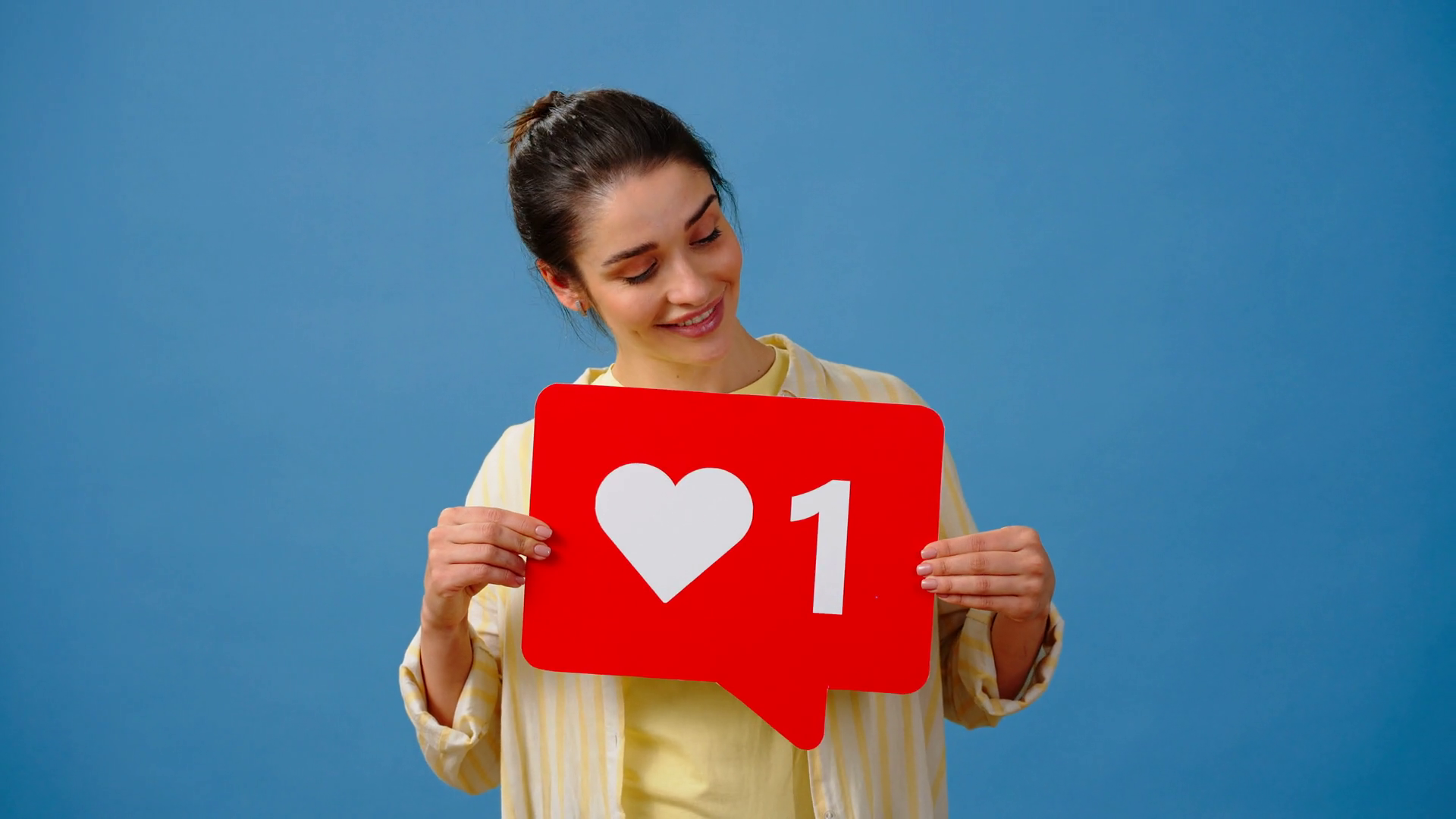 Positive Woman In Beige Likes Post Showing Stock Footage SBV-347742594 ...