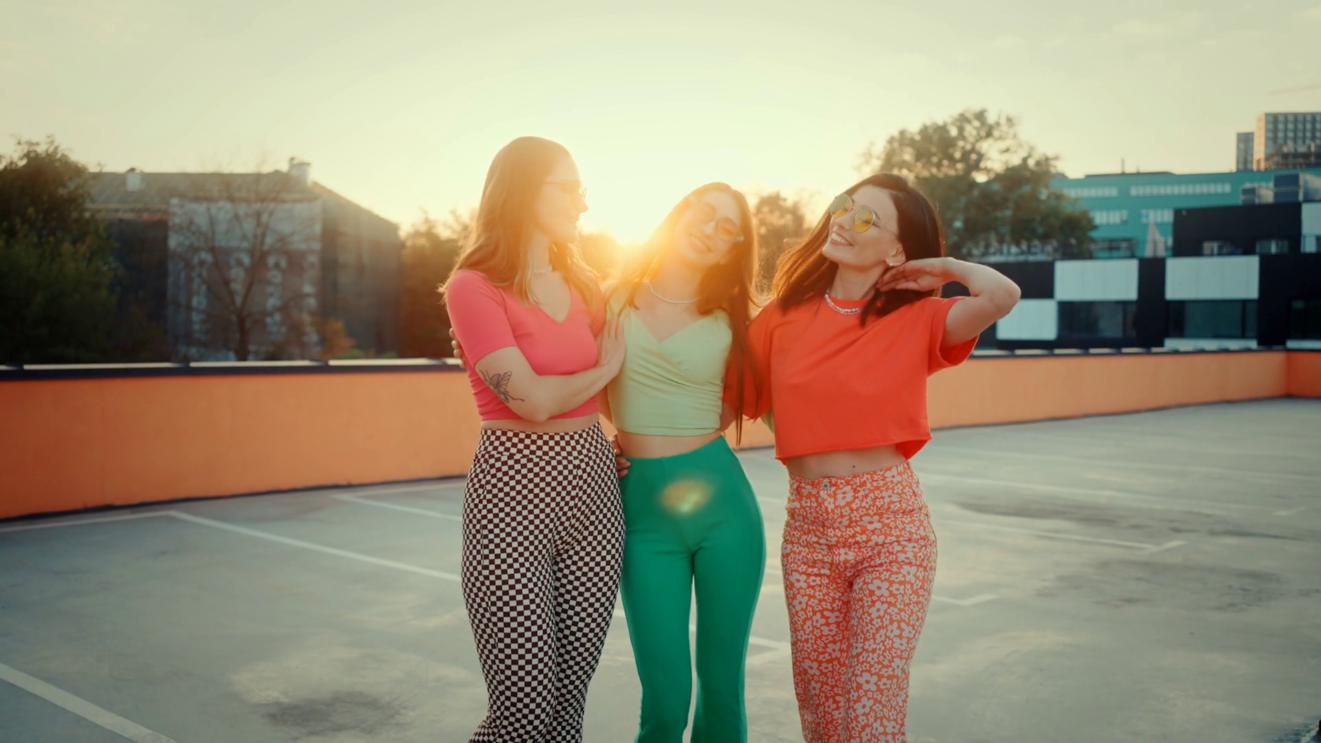 Pin-up Women Having Fun On Roof Of High-rise Stock Footage SBV ...