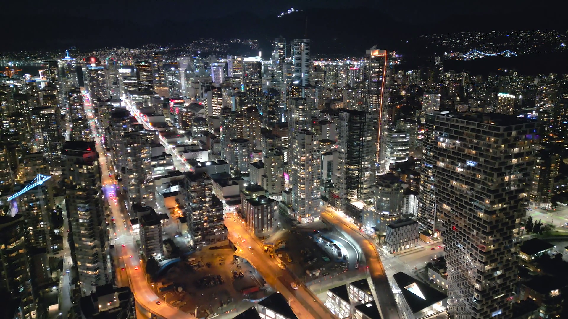 Aerial View Of Downtown Vancouver At Night Stock Footage SBV-349086247 ...
