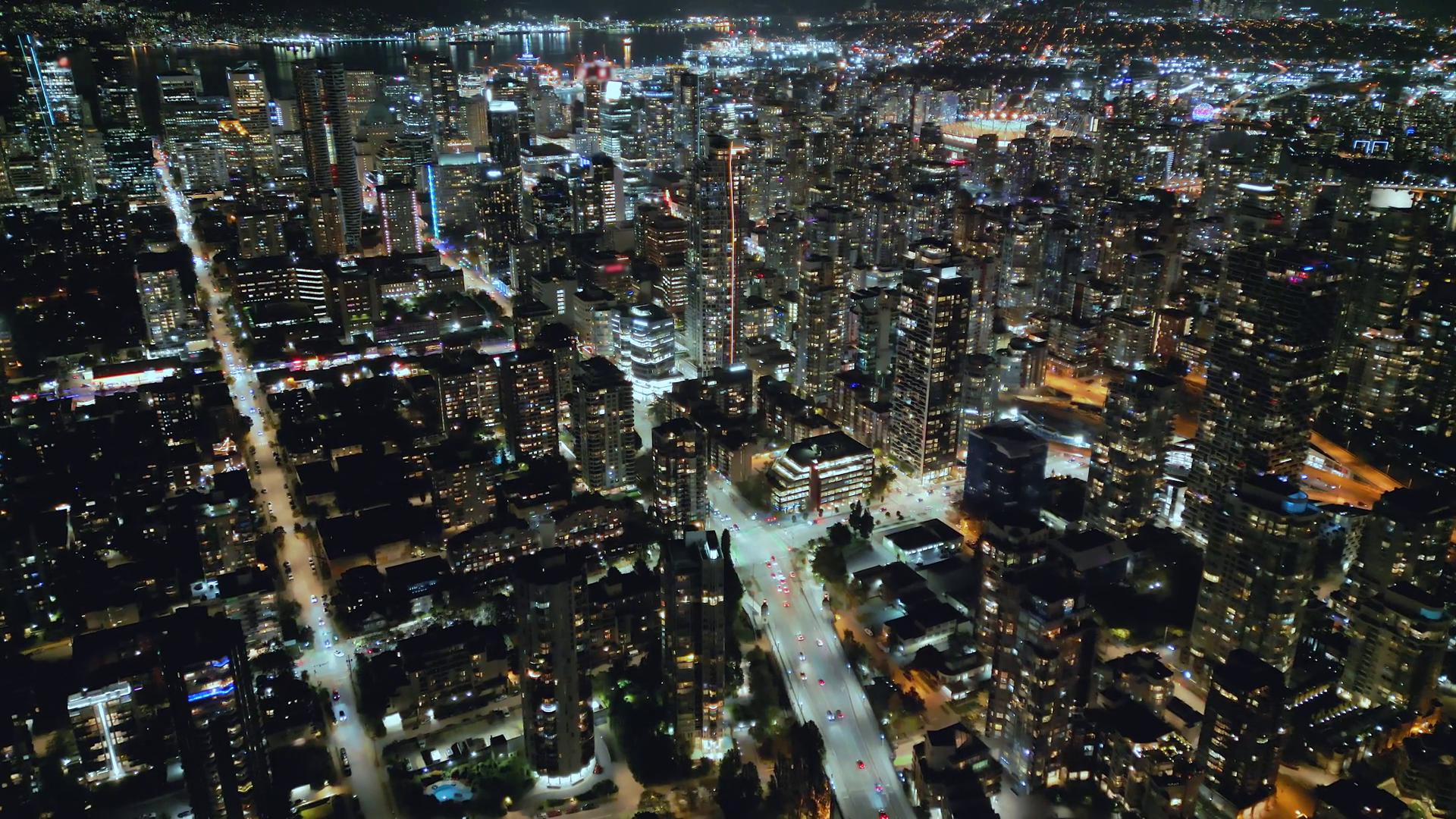 Aerial View On Downtown Of Vancouver At Night Stock Footage SBV ...