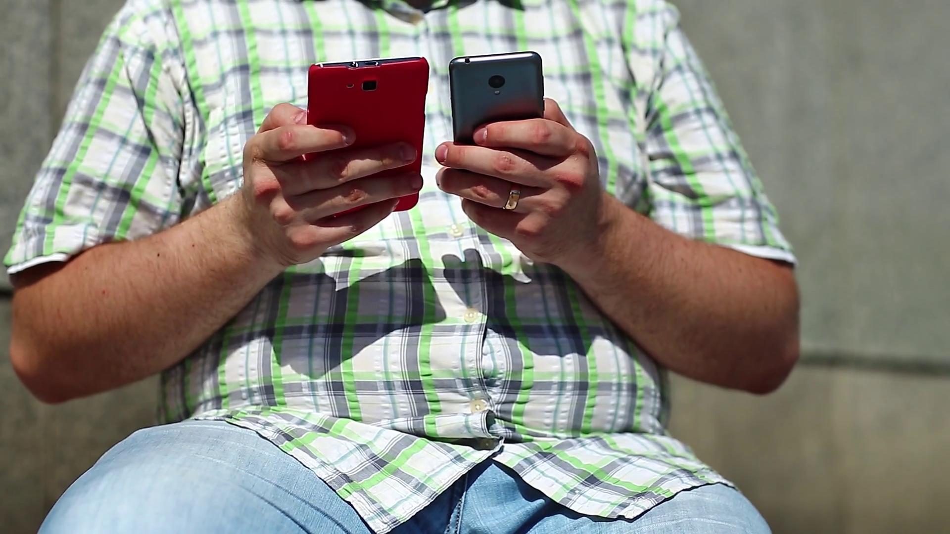 Man With Two Smartphones Male Holds In Hands Stock Footage SBV ...