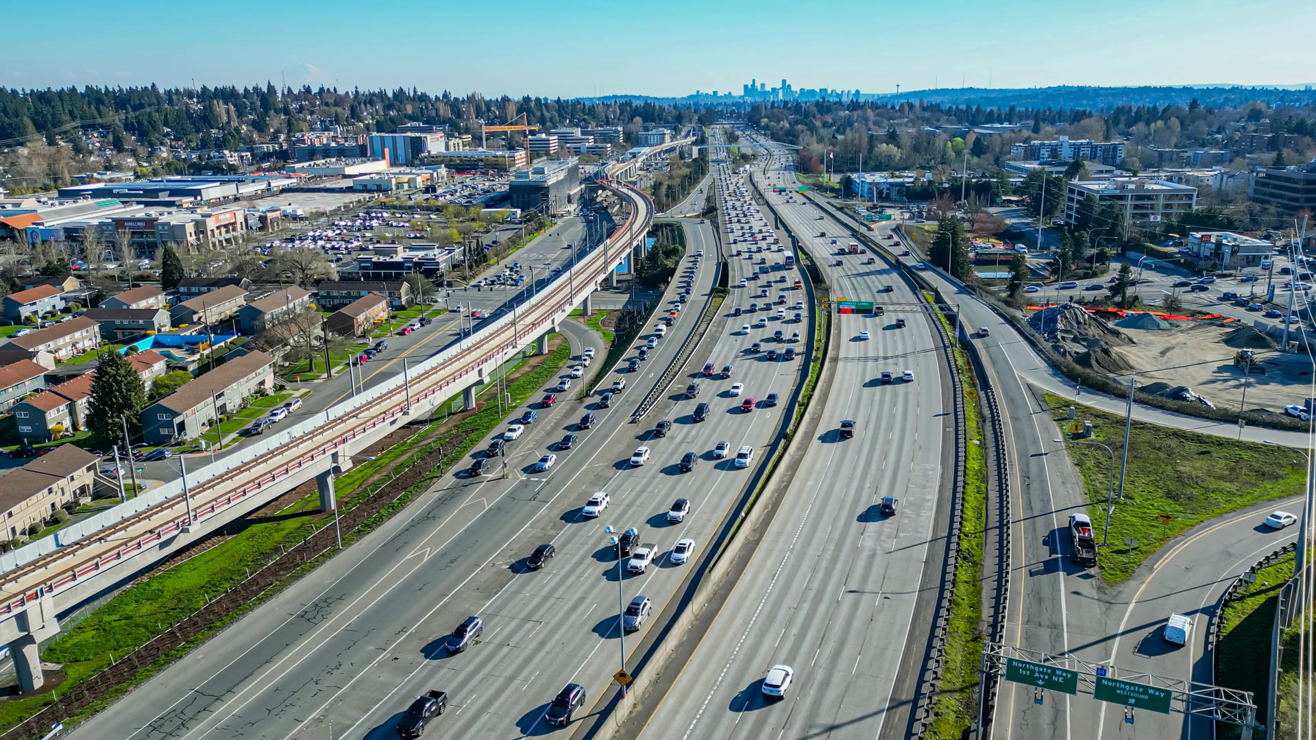 Aerial View Of Seattle Freeway With View Of Stock Footage SBV-348978957 ...