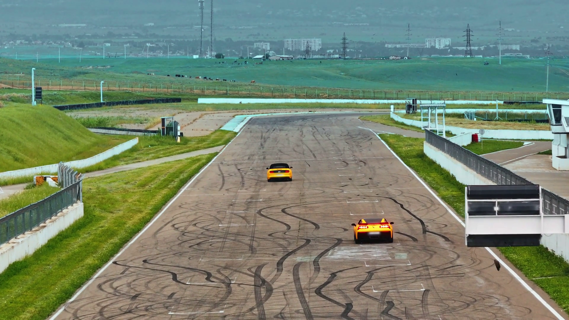 Drag Racing Of Two Yellow Racing Cars With Stock Footage SBV-351655634 ...
