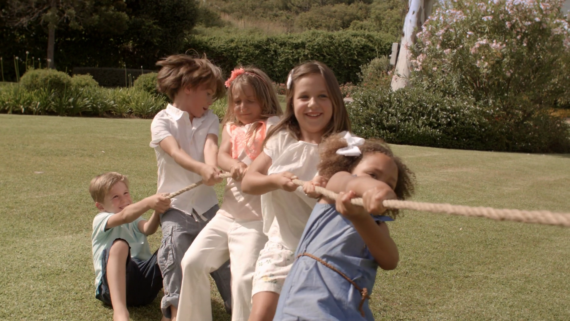 Five Children Pulling Rope Having Tug Of War Stock Footage SBV ...