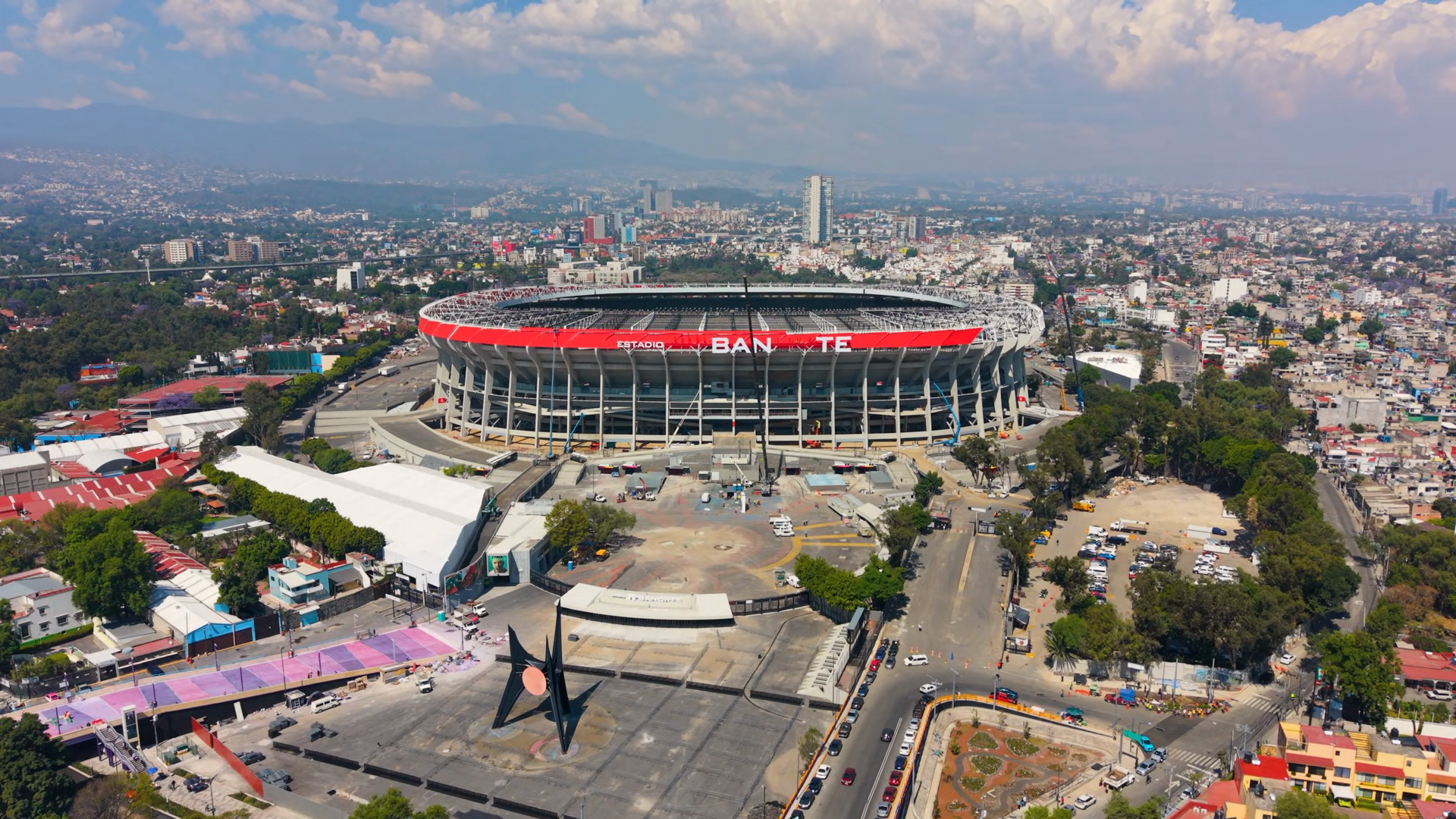 Panoramic View Of Estadio Azteca Preparation Stock Footage SBV ...