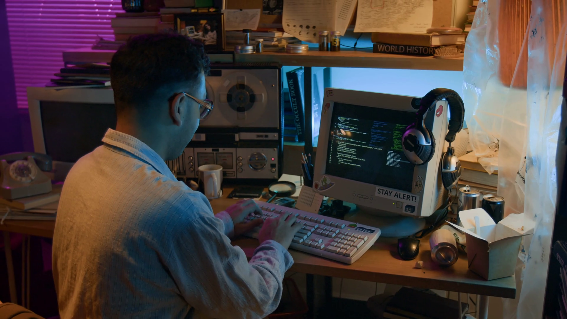 Young Male Programmer Writing Code On Retro Stock Footage SBV-351852545 ...