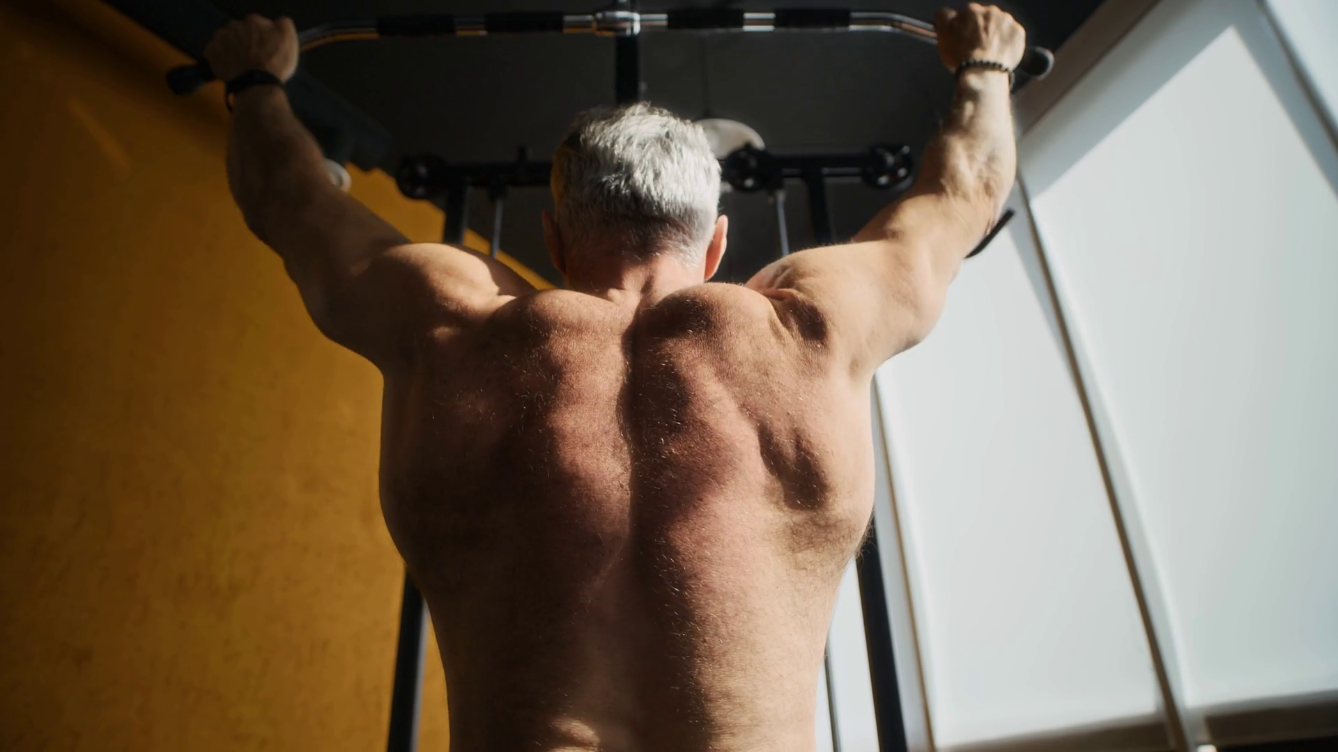 Back View Of Shirtless Mature Man With Stock Footage SBV-353079162 ...
