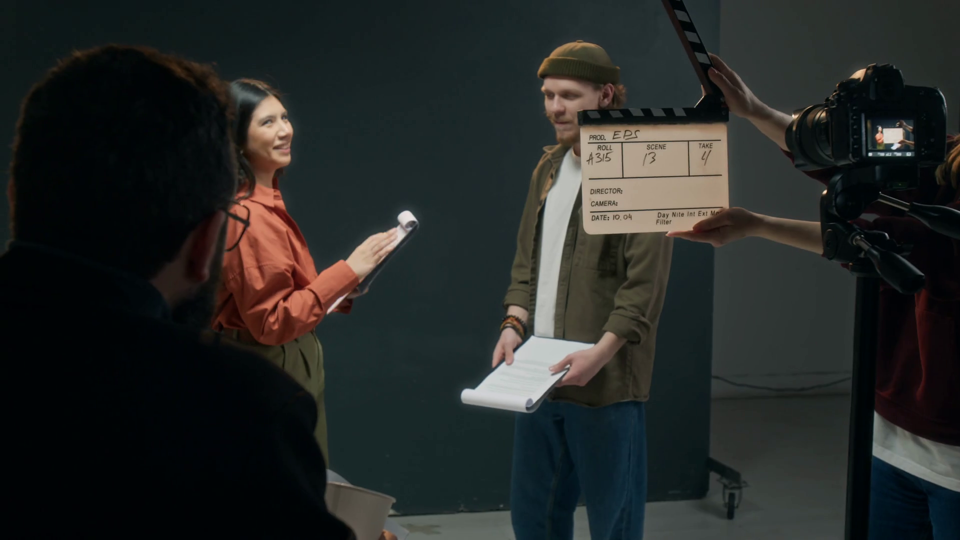 Filming Director Watching Two Actors Playing Stock Footage SBV ...