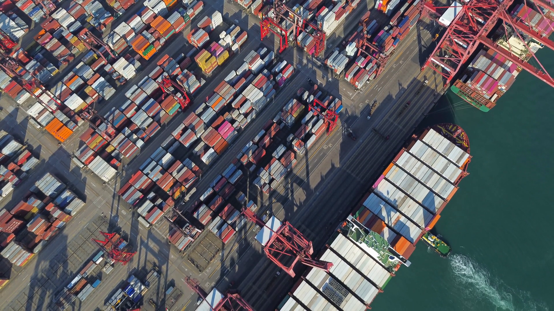 Aerial View Of Busy Shipping Port With Ships Stock Footage SBV ...
