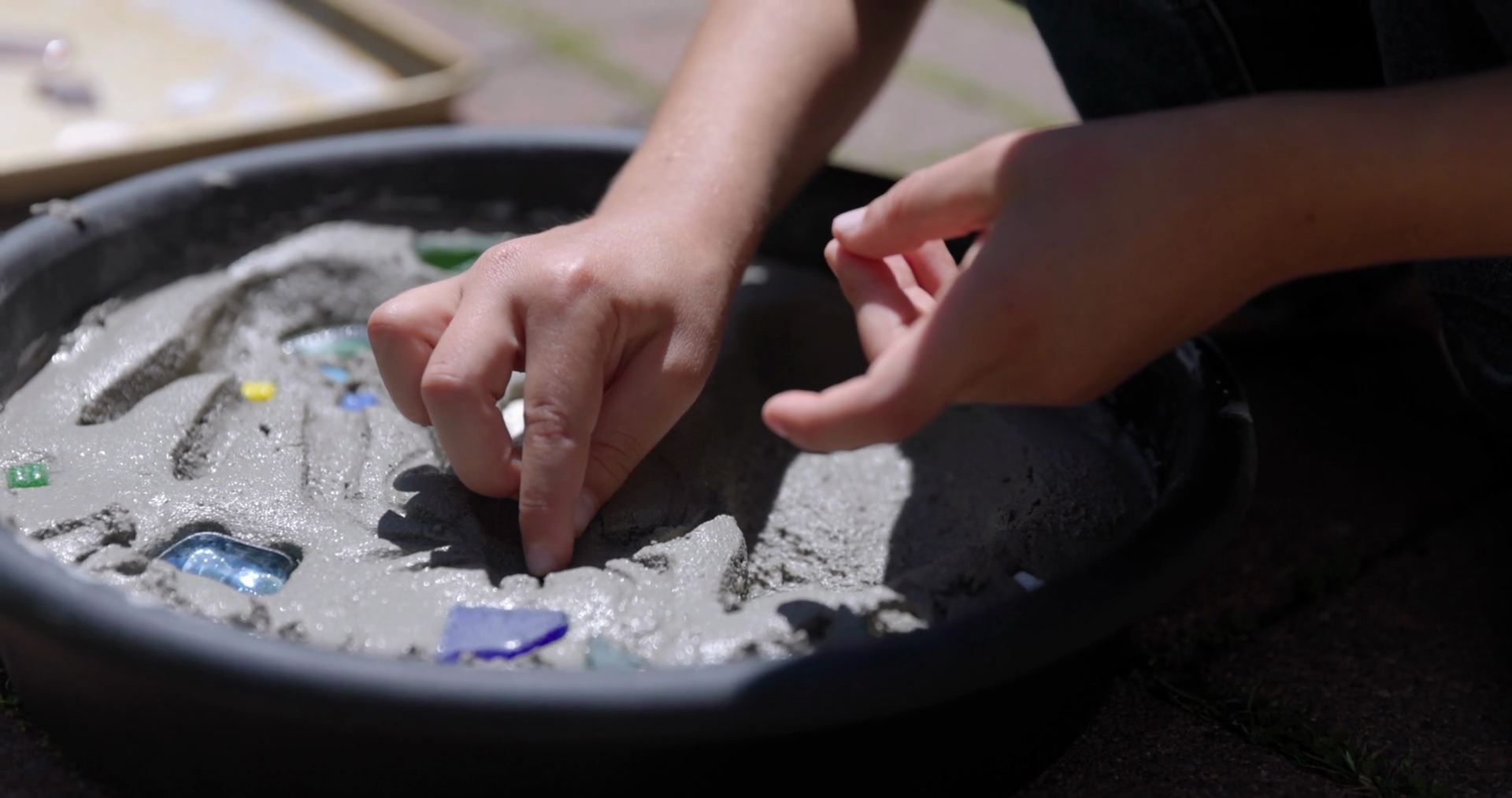 Boy Sticks Rocks Stones Into Concrete Hand Stock Footage SBV-347705237 ...