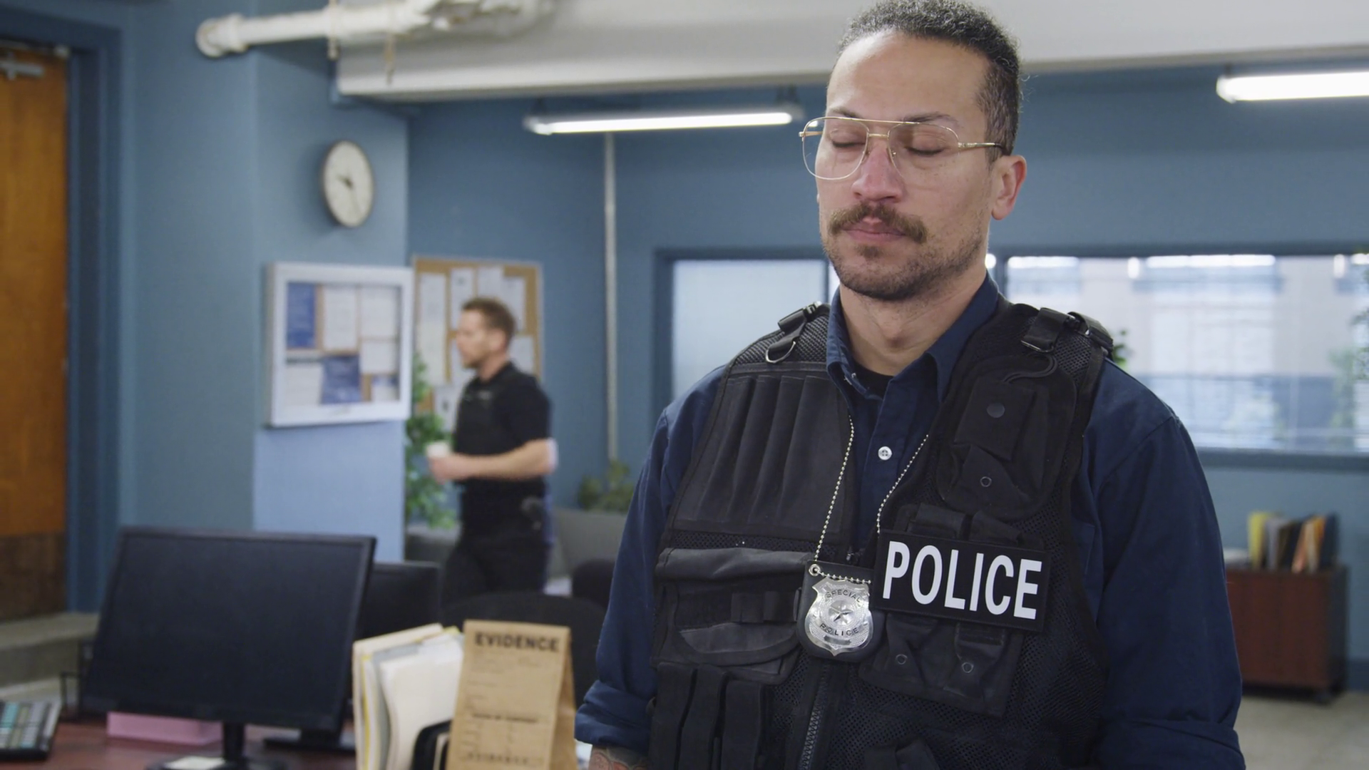 Zoom Out From Police Officer In Office Stock Footage SBV-349888200 ...