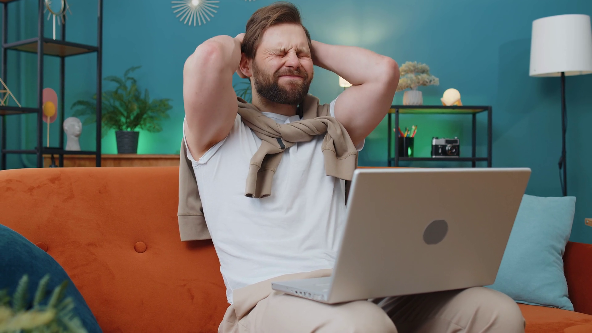 Caucasian Young Man Use Laptop Surprised Bad Stock Footage SBV ...