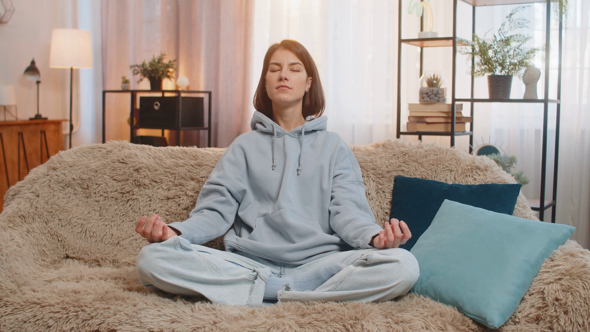 Young Woman Meditating Sitting In Lotus Stock Footage SBV-352631802 ...