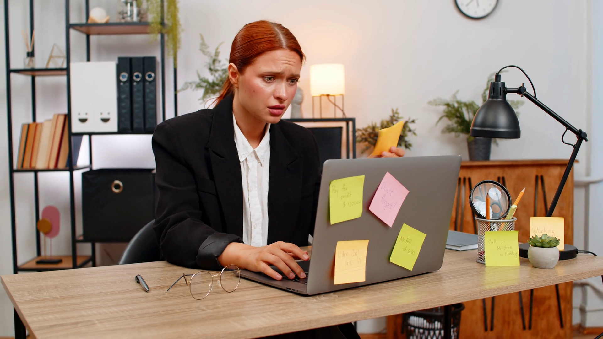 Young Businesswoman Stressed Sticky Notes On Stock Footage SBV ...