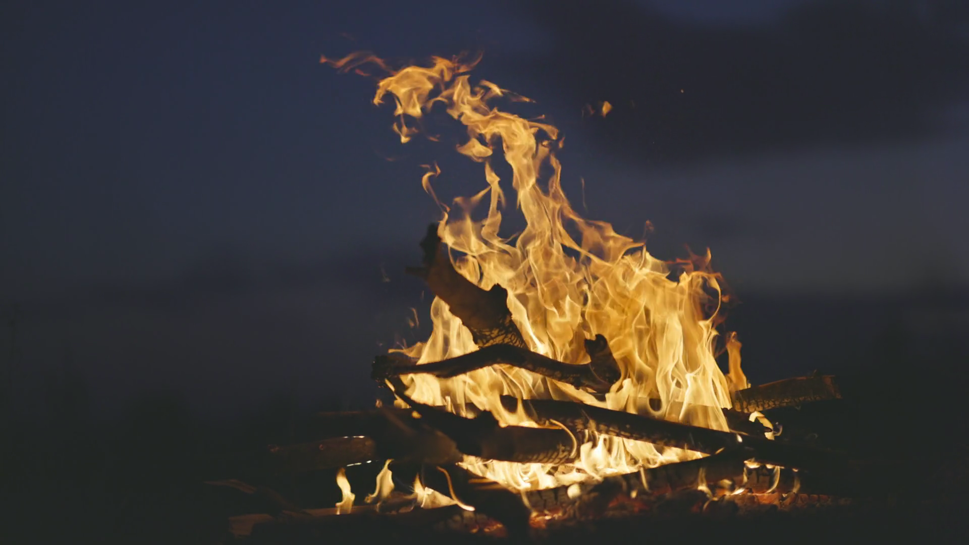 Slow Motion Shot Of Bonfire Over Dark Blue Stock Footage SBV-352398087 ...