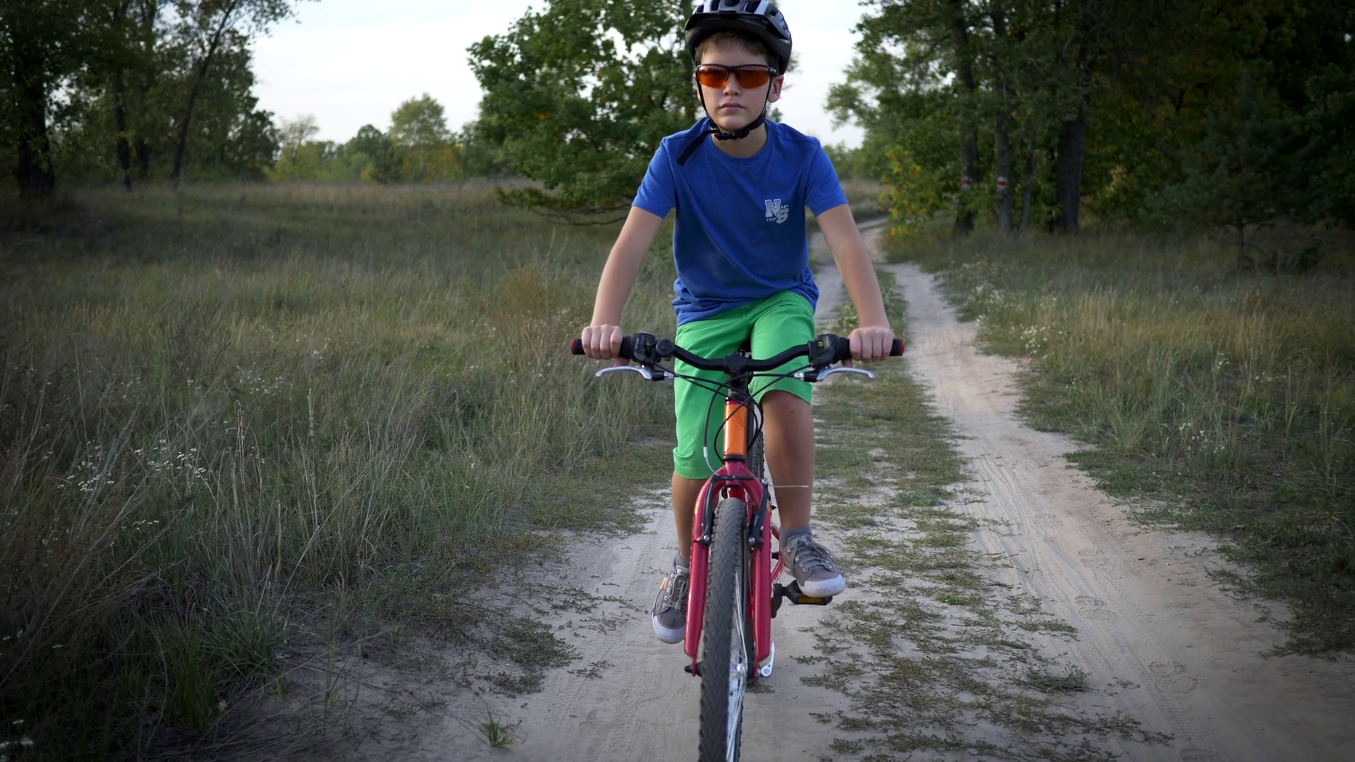 Cute Boy Riding Bicycle In Park Crane Shot Stock Footage SBV-352203795 ...