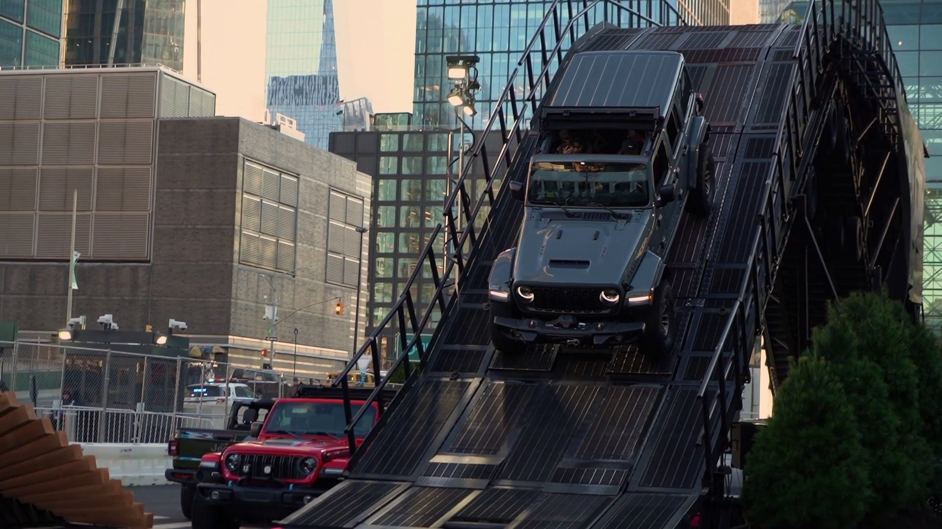 Car Jump Ramp Against Breathtaking Modern Stock Footage SBV-352009090 ...