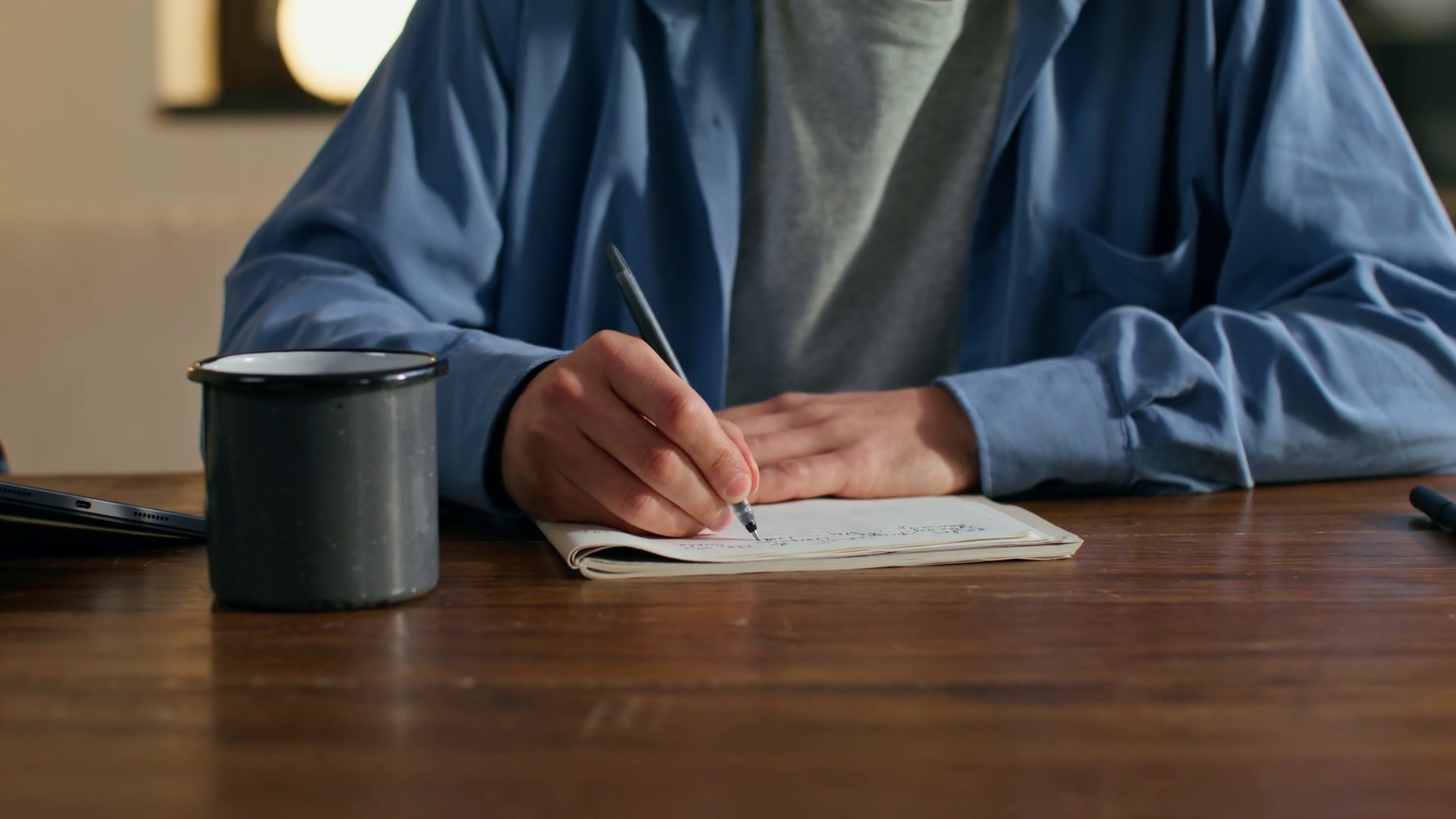 Tilt Up Shot Of Focused Man Writing In Stock Footage SBV-349016640 ...