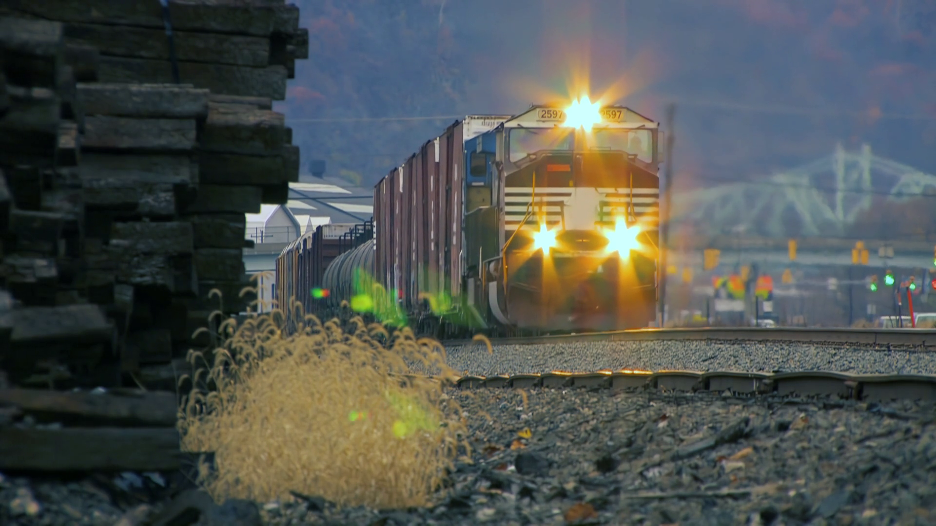 A Front View Of Large Cargo Train Traveling Stock Footage SBV-349232296 ...