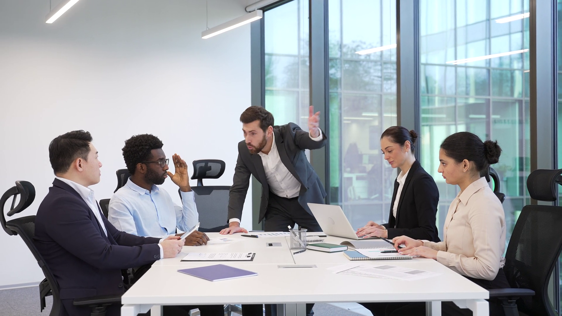 Angry Boss Scolds Group Of Subordinates Poor Stock Footage SBV ...
