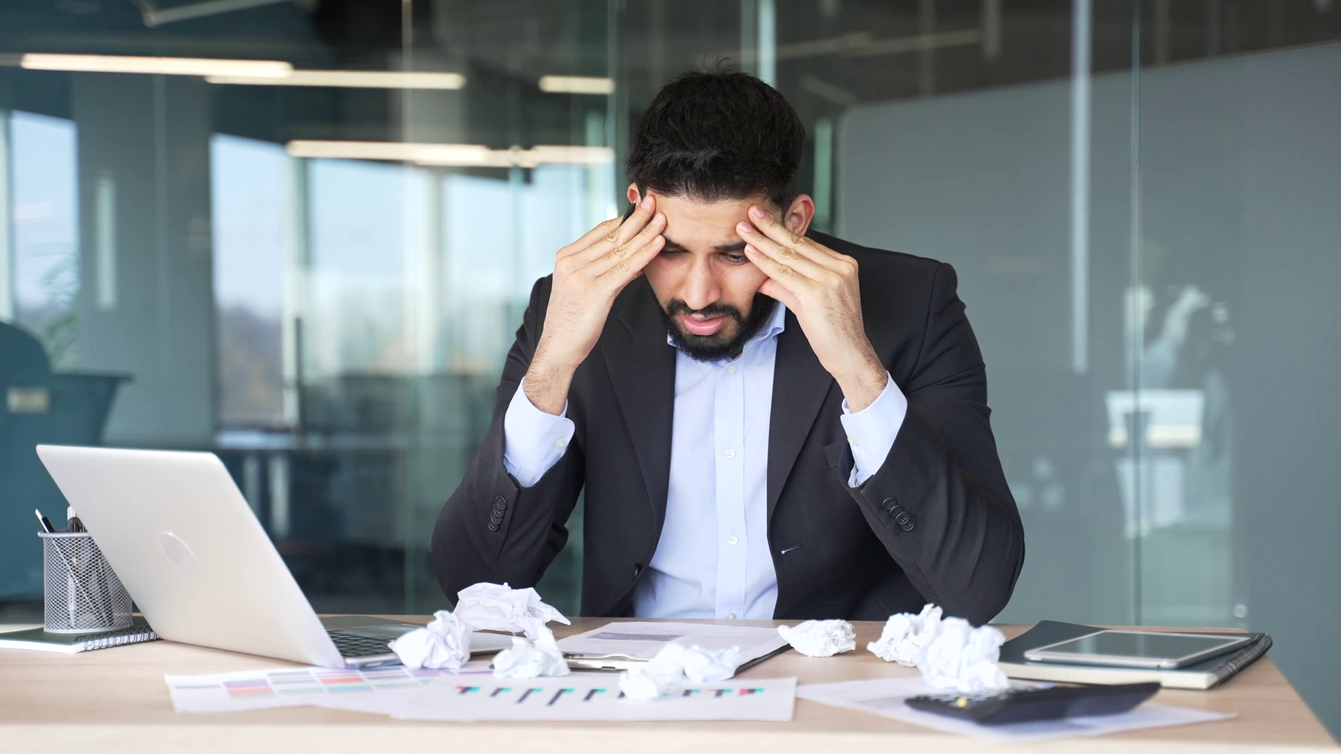 Exhausted Stressed Businessman Is Bored Stock Footage SBV-352890504 ...