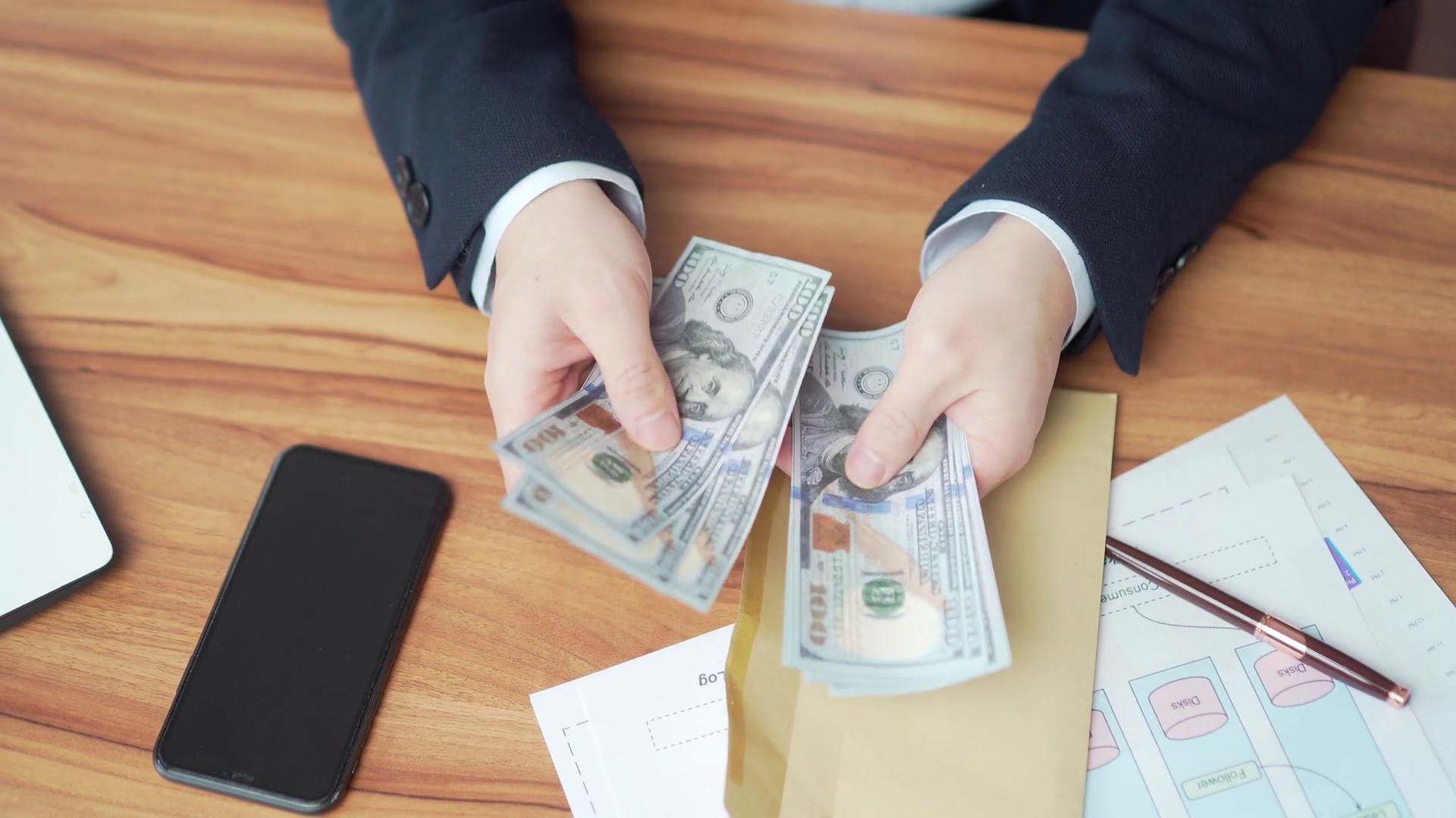 Businessman Hands Counting Money Pulling Out Stock Footage SBV ...