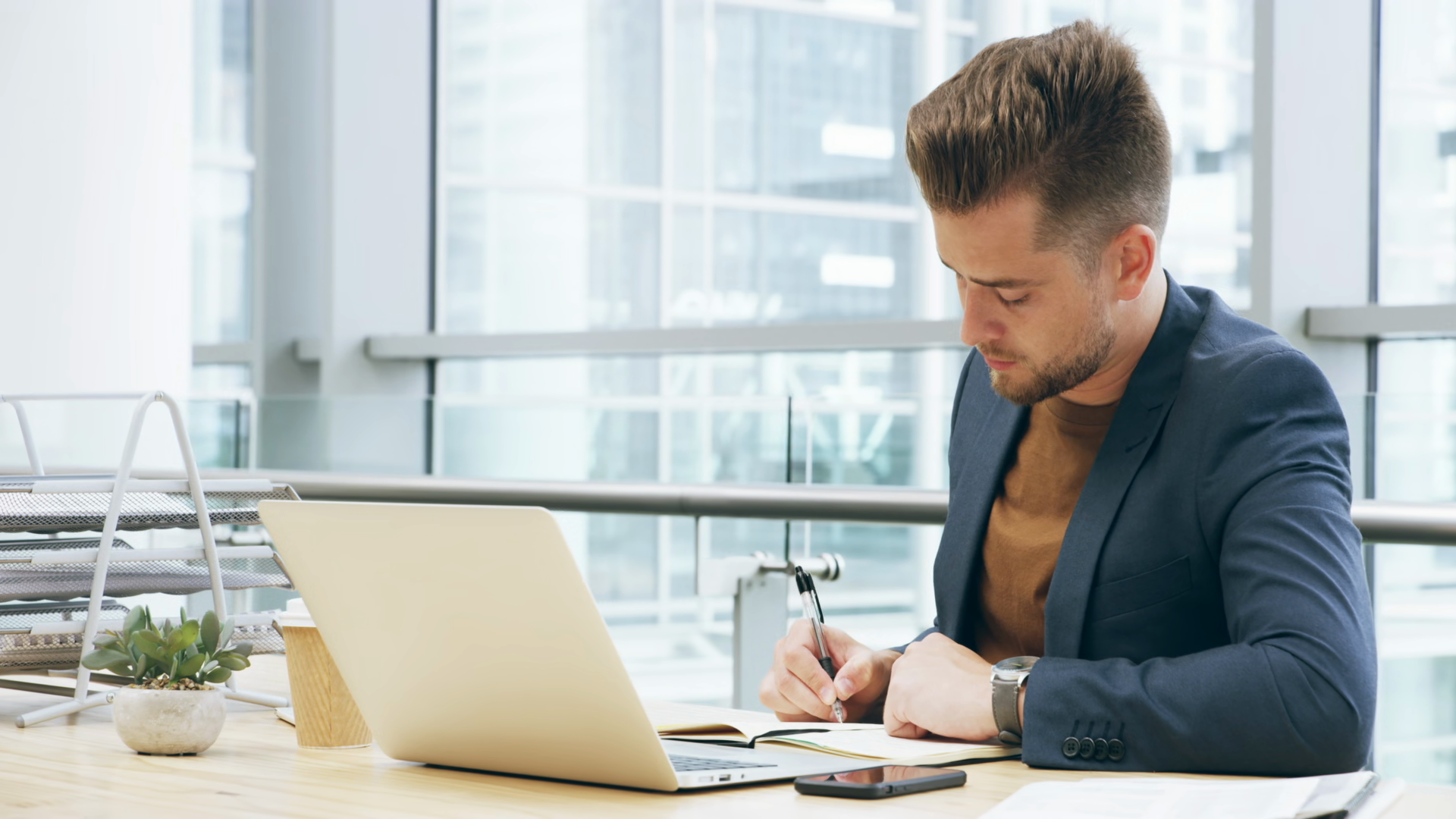 Serious Man Thinking Writing Notes Of Stock Footage SBV-353800364 ...