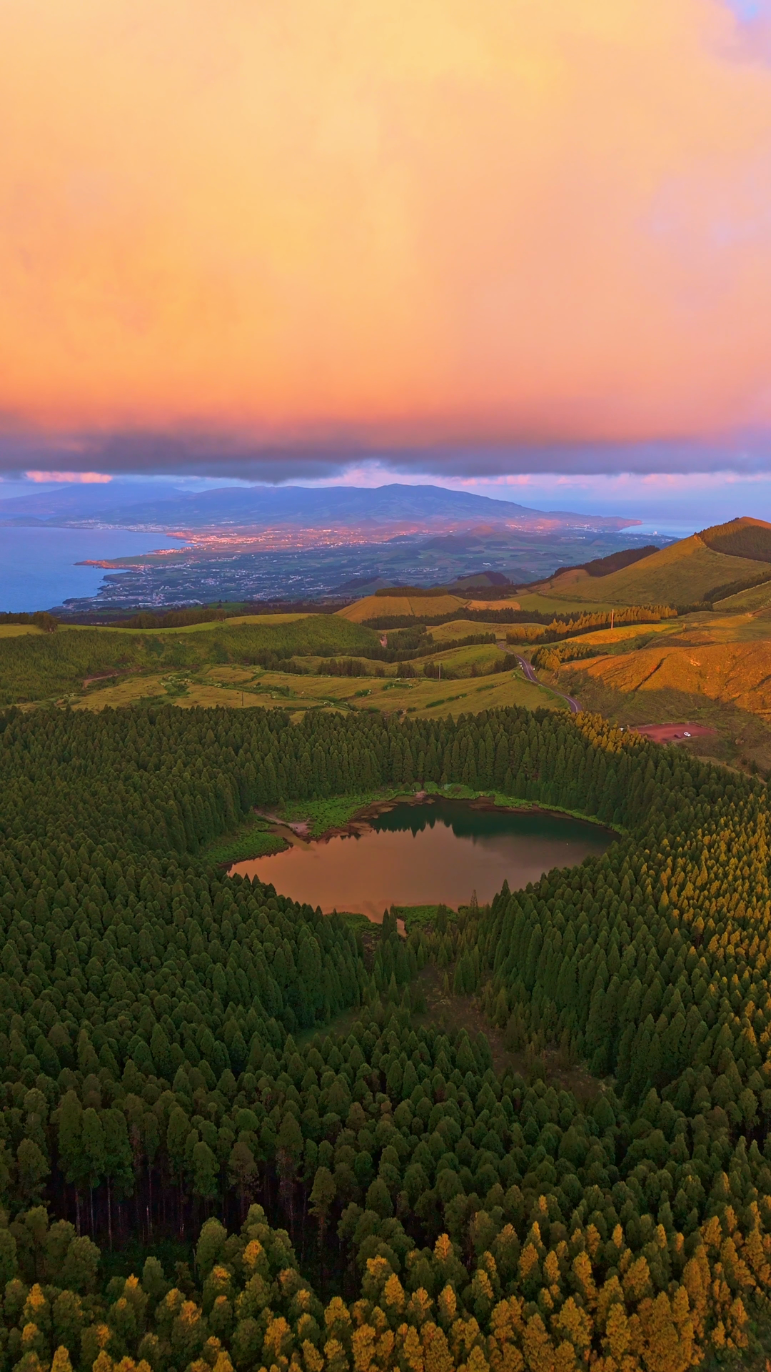 Hills Forest Lagoon Canario At Sunset Azores Stock Footage SBV ...