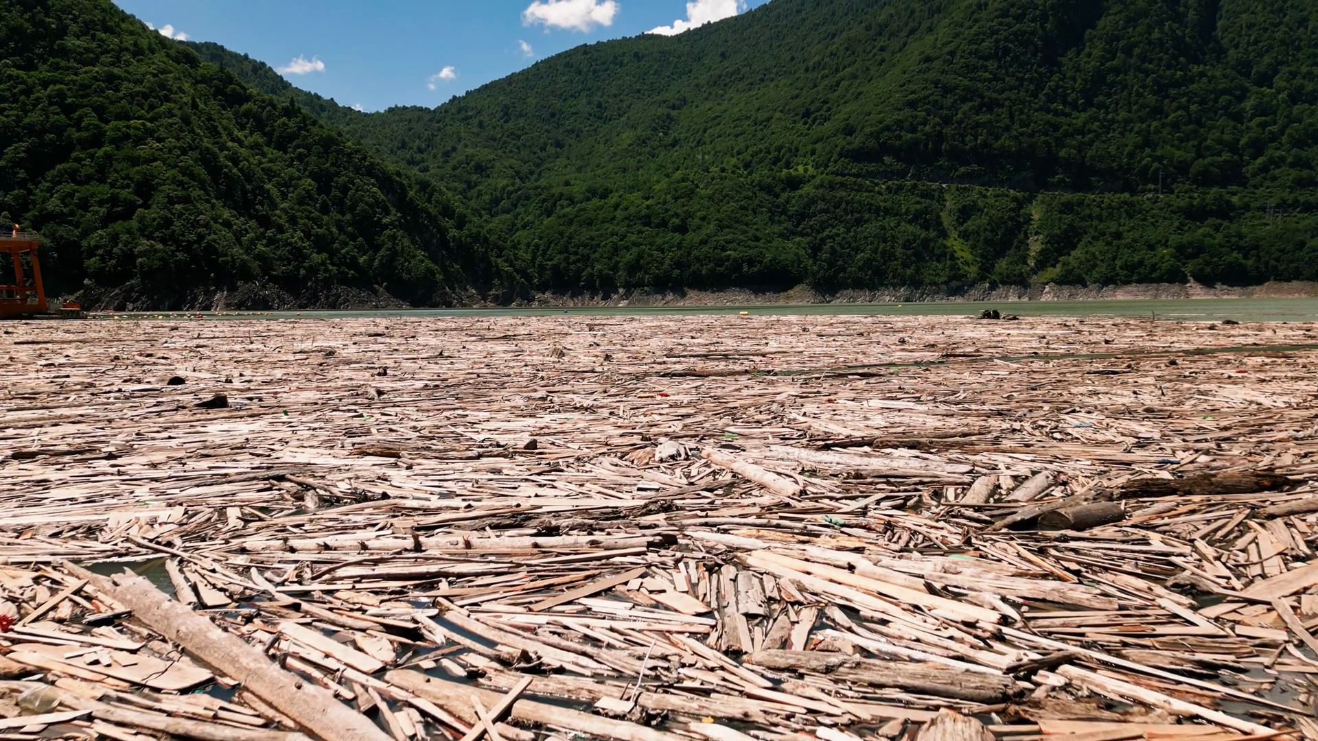 Aerial View Of Log Jam Driftwood Stock Footage SBV-349374002 - Storyblocks
