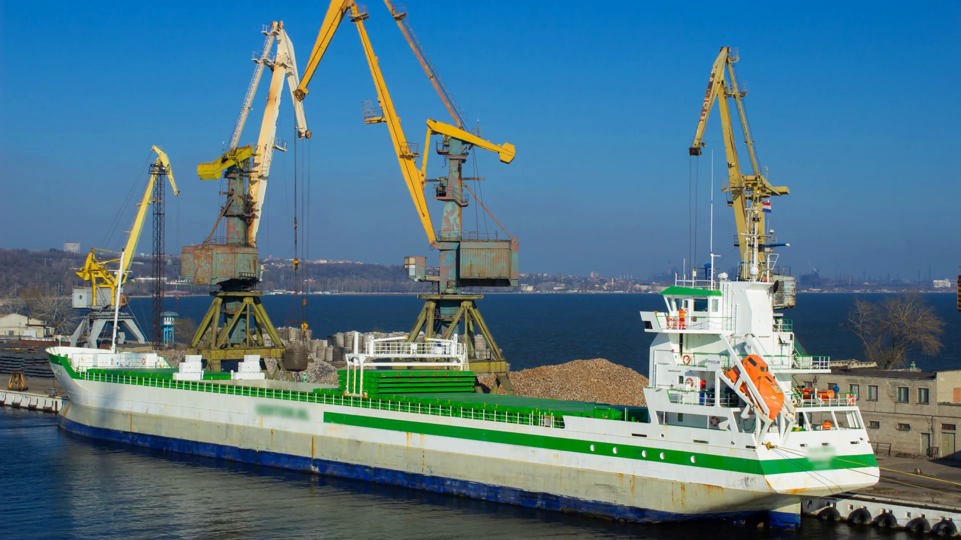 Timelapse Of Cargo Ship Loading At Busy Port Stock Footage SBV ...