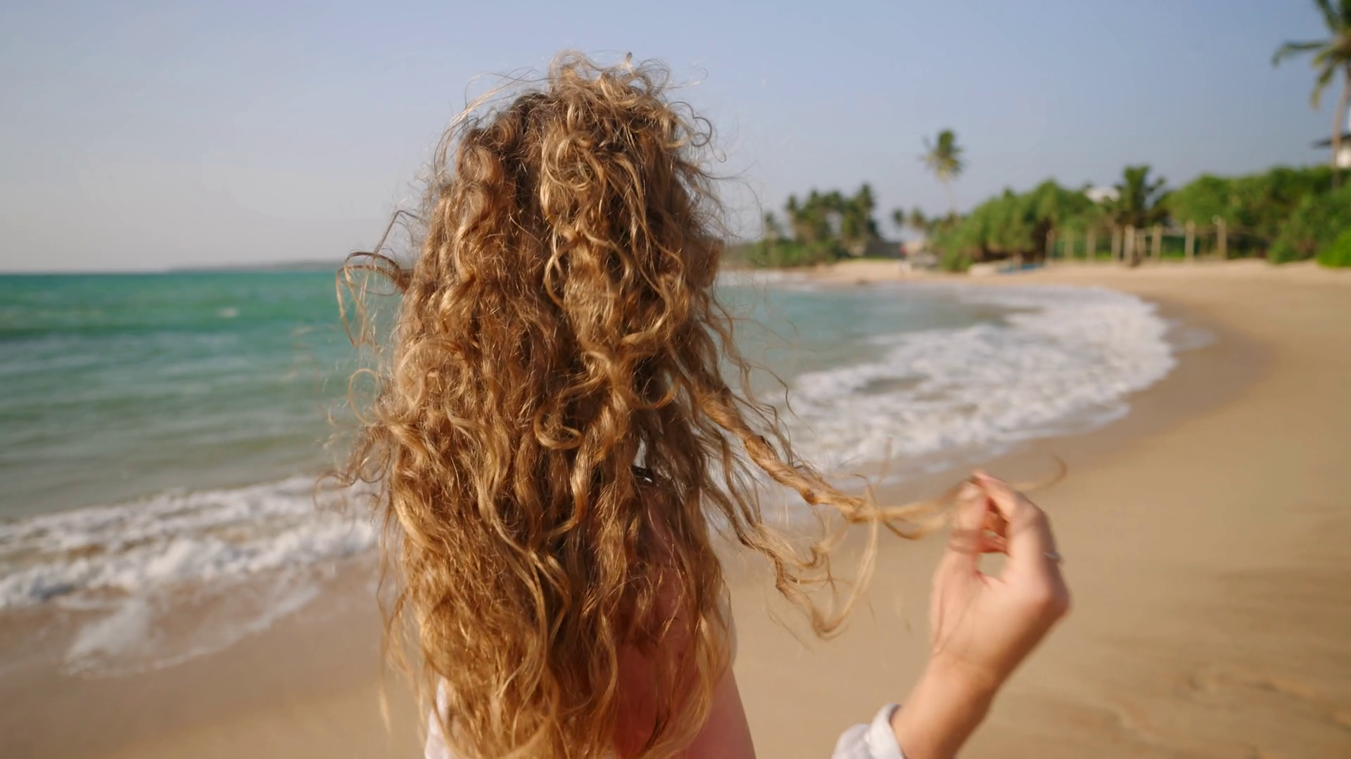 Young Curly Woman With Healthy Long Hair Stock Footage SBV-348820412 ...