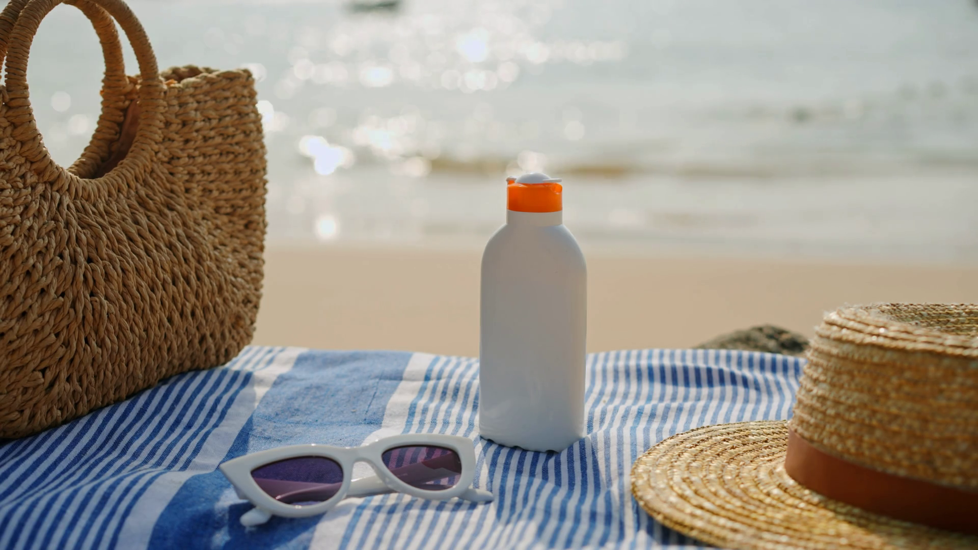 Beach Essentials Arranged On Sandy Sunscreen Stock Footage SBV ...