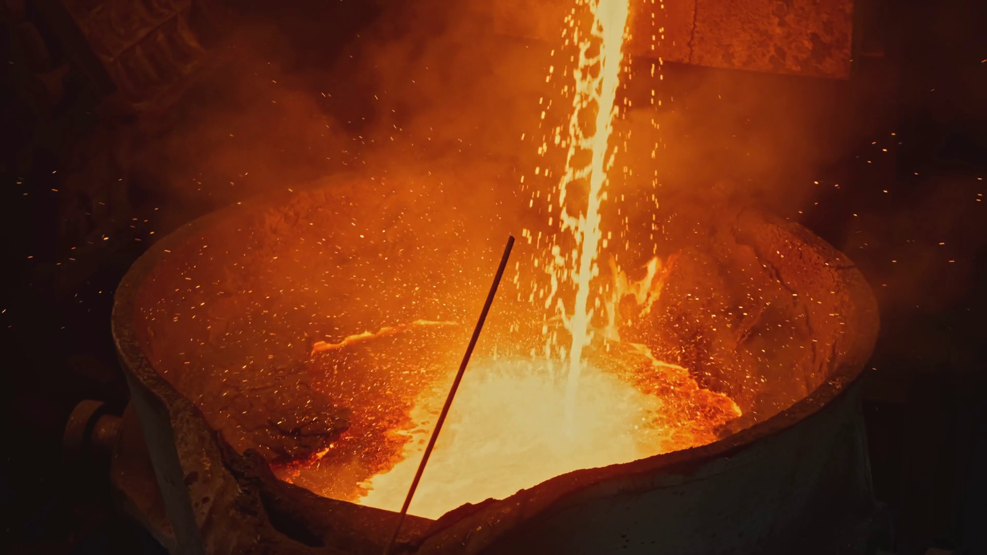 Stream Of Molten Metal Pours Into Vat Stock Stock Footage SBV-349098431 ...