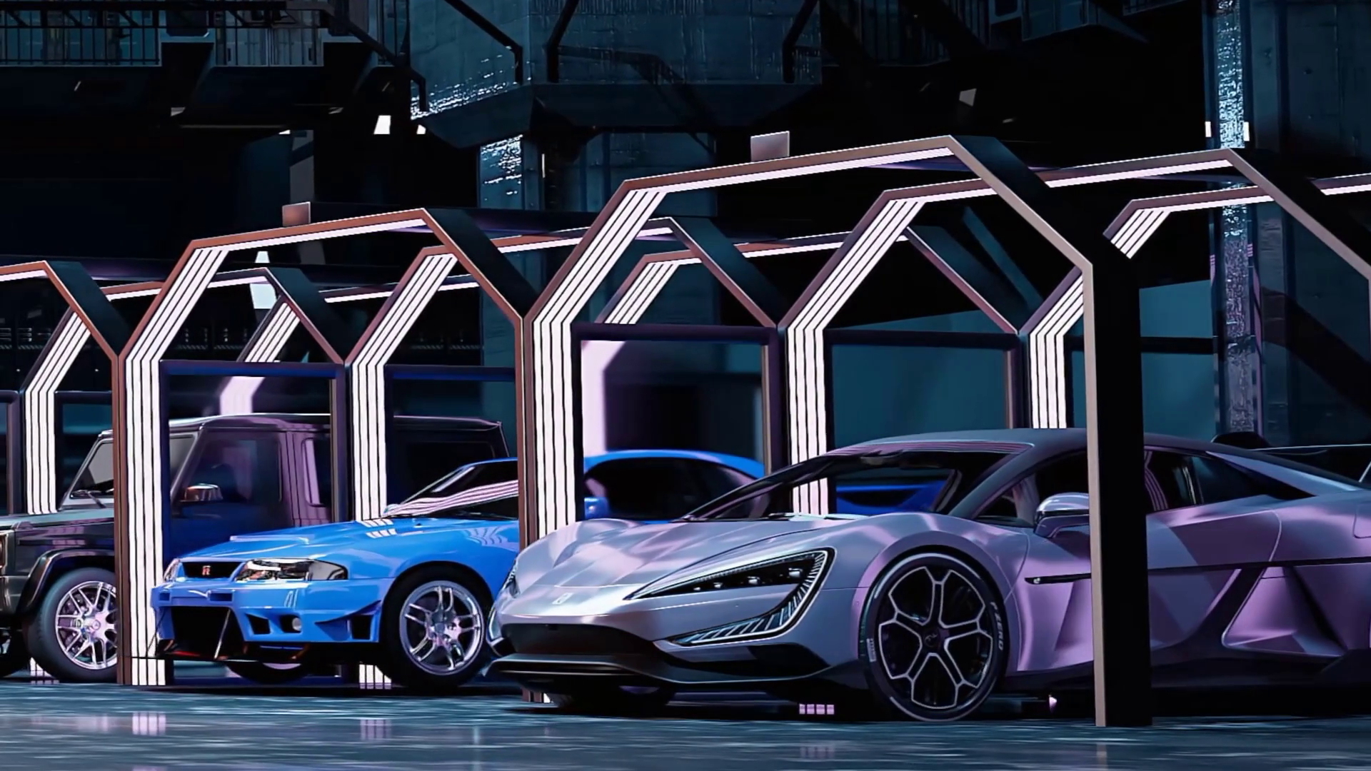 Futuristic Cars Parked In High-tech Garage Stock Motion Graphics SBV ...
