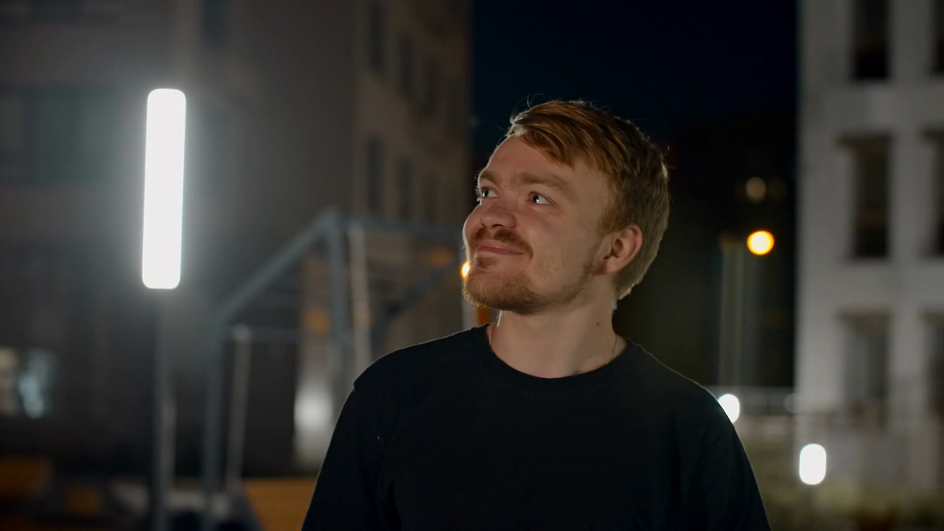 Portrait Of Happy Man Looking Around In Dark Stock Footage SBV ...