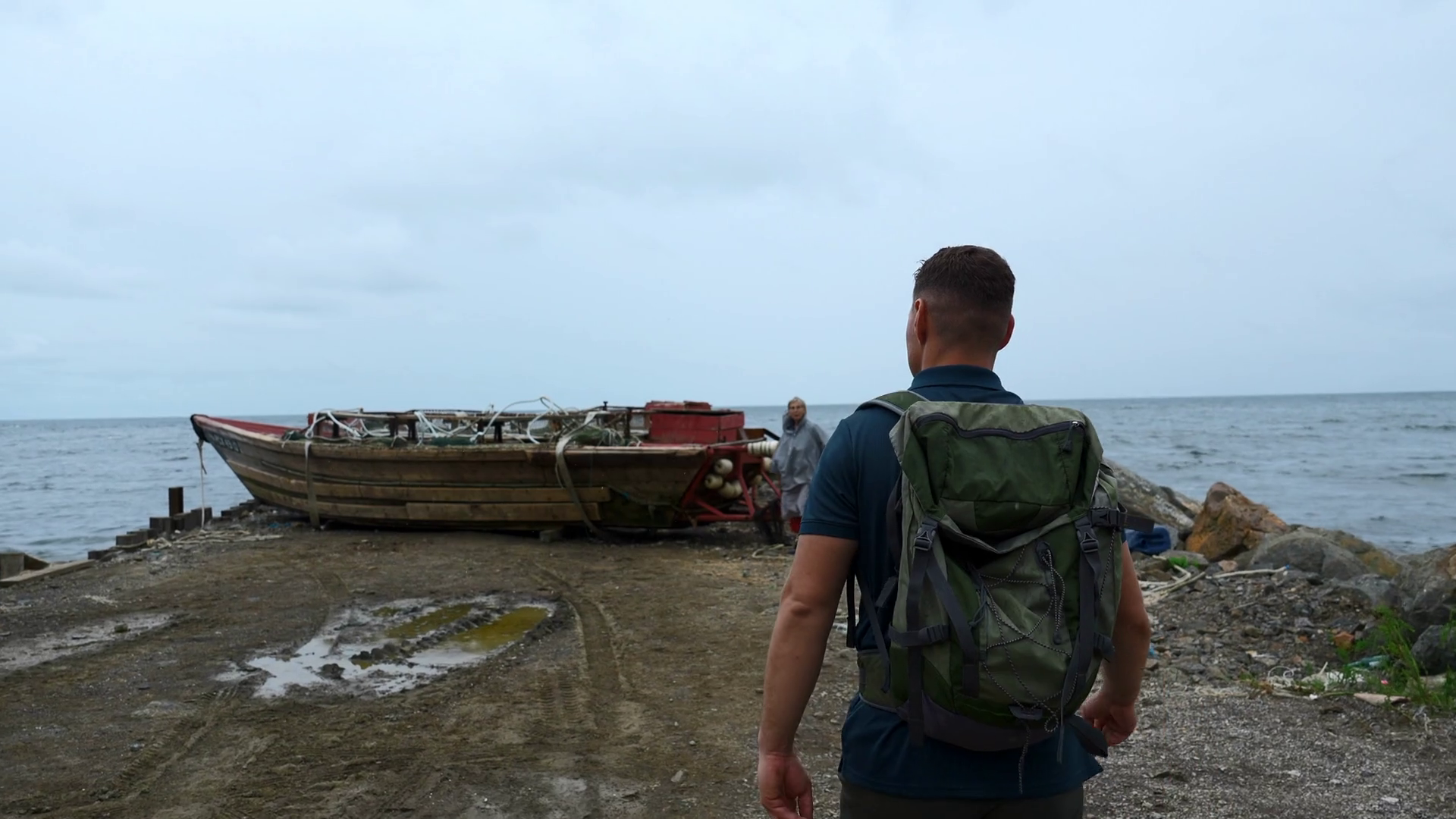 Man Walks Along Pier To Fishing Boat Clip Stock Footage SBV-348620140 ...