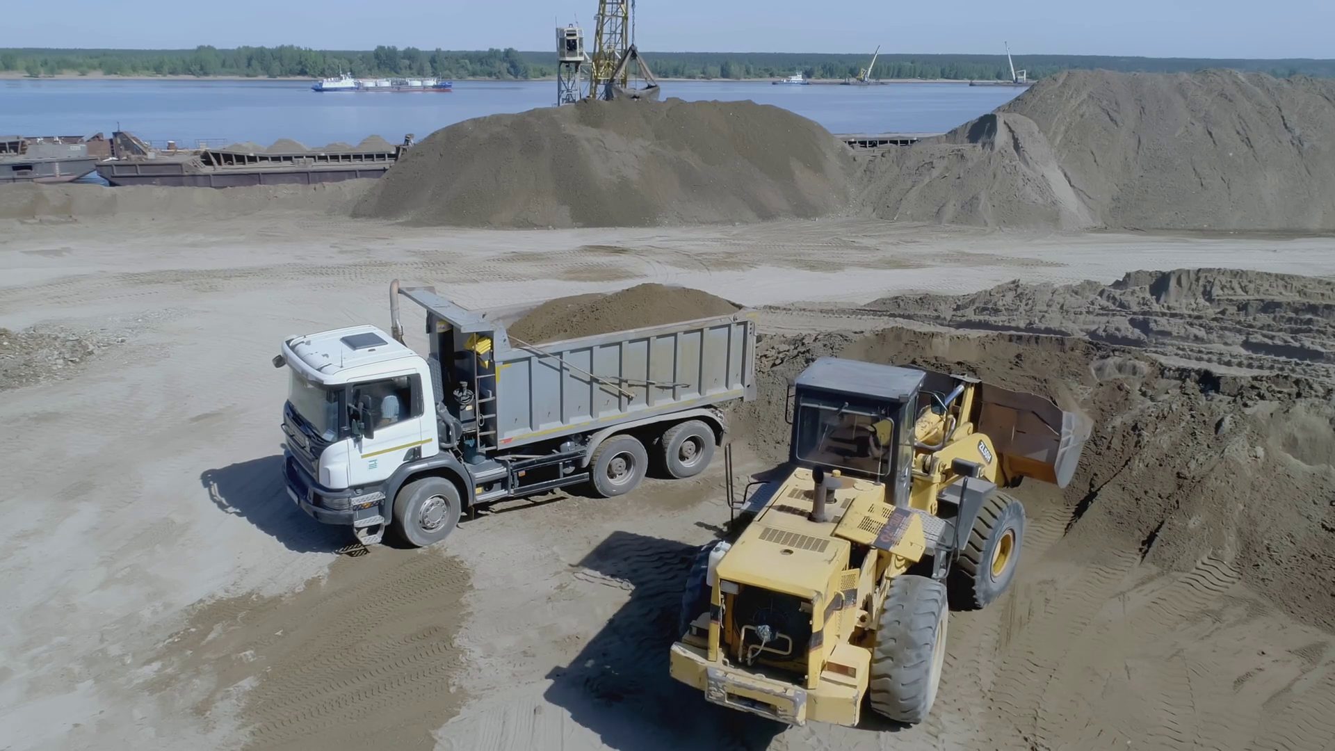 An Excavator Lifts Sand From Quarry Scene Stock Footage SBV-348631260 ...
