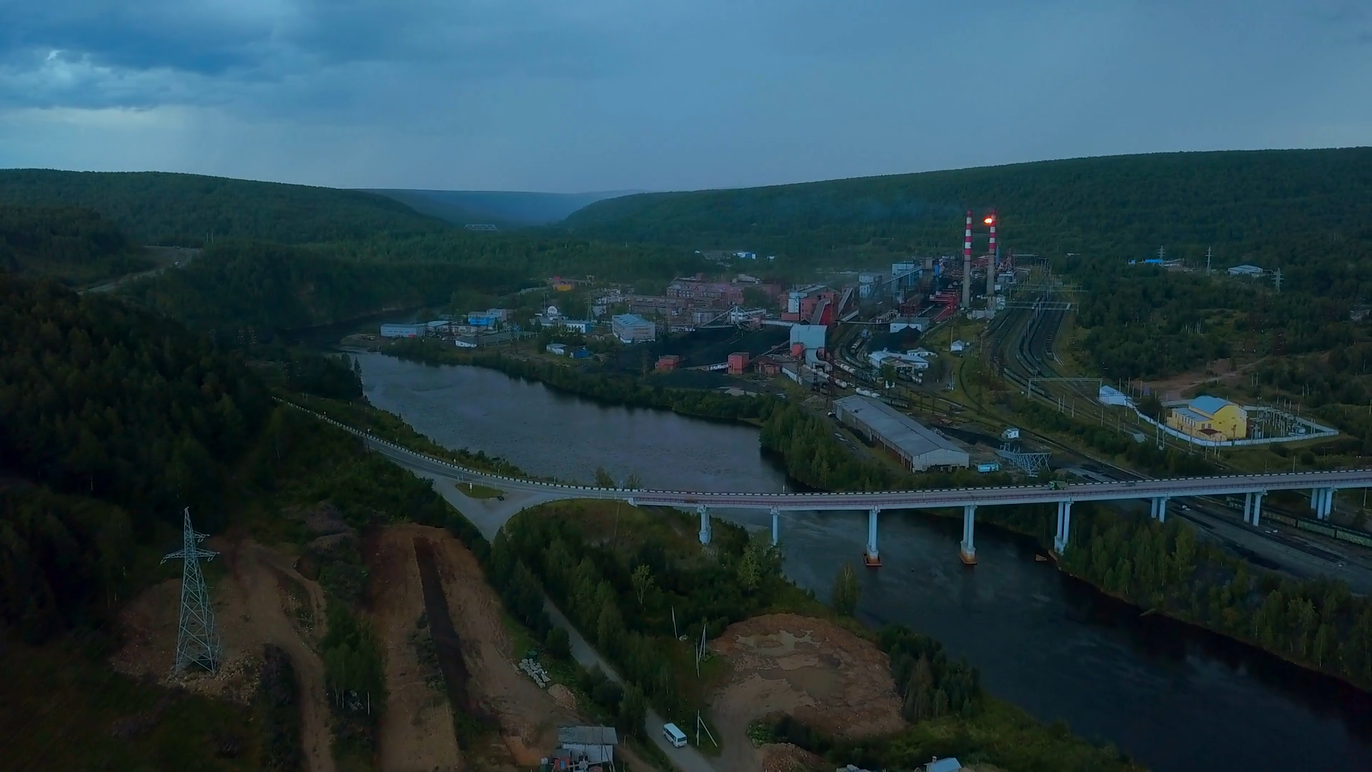 Flying Above River Through Small Town Stock Footage SBV-348655778 ...