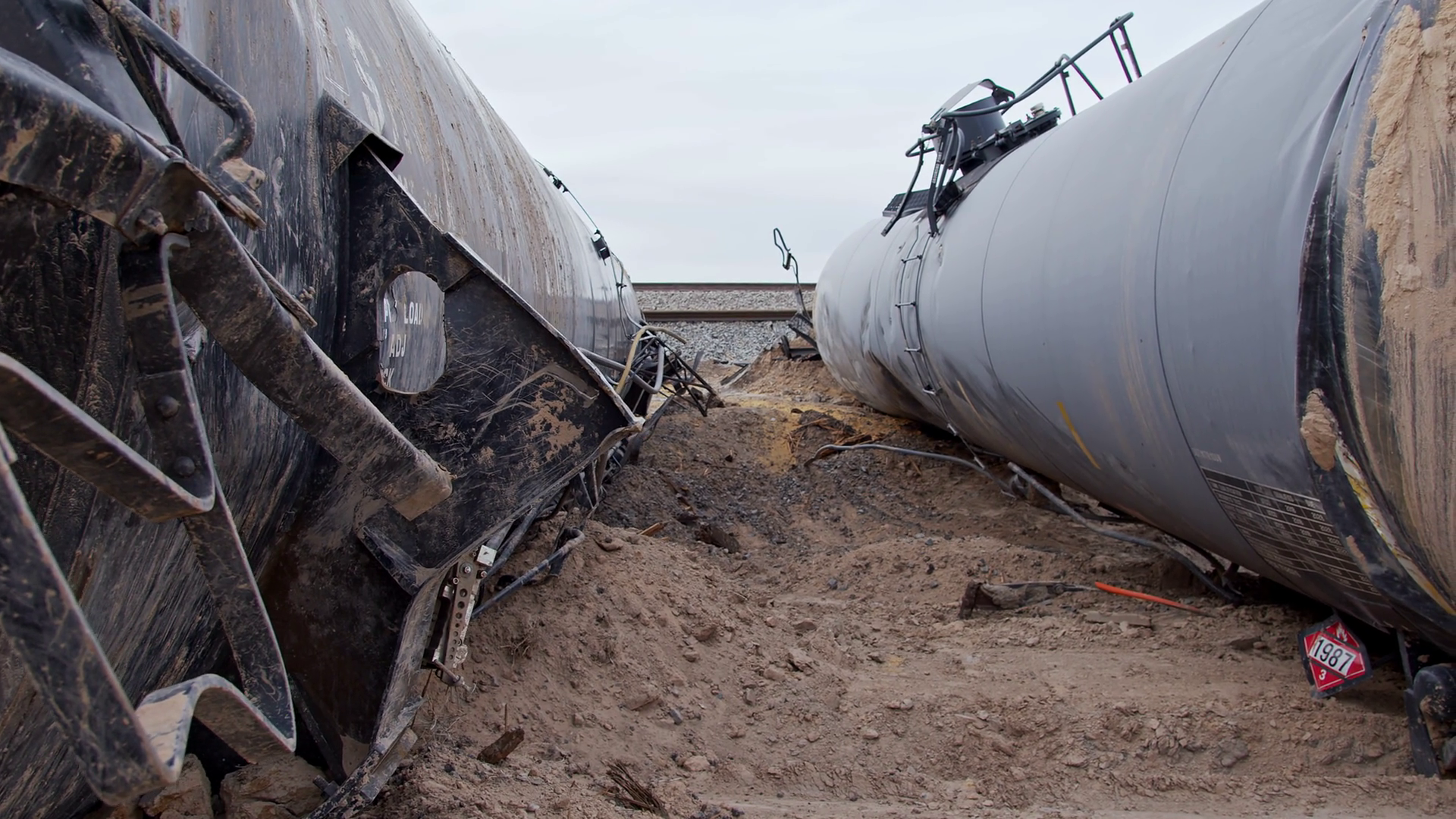 Panning Wreckage Of Train Car Tankers Stock Footage SBV-348557470 ...