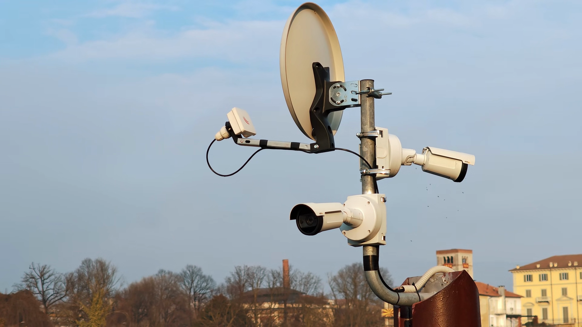 Outdoor Surveillance Cameras Round Antenna Stock Footage SBV-354036492 ...