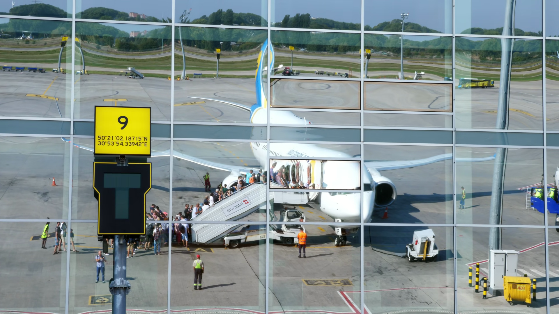 Reflection Of Airplane Boarding Process In Stock Footage SBV-353923001 ...