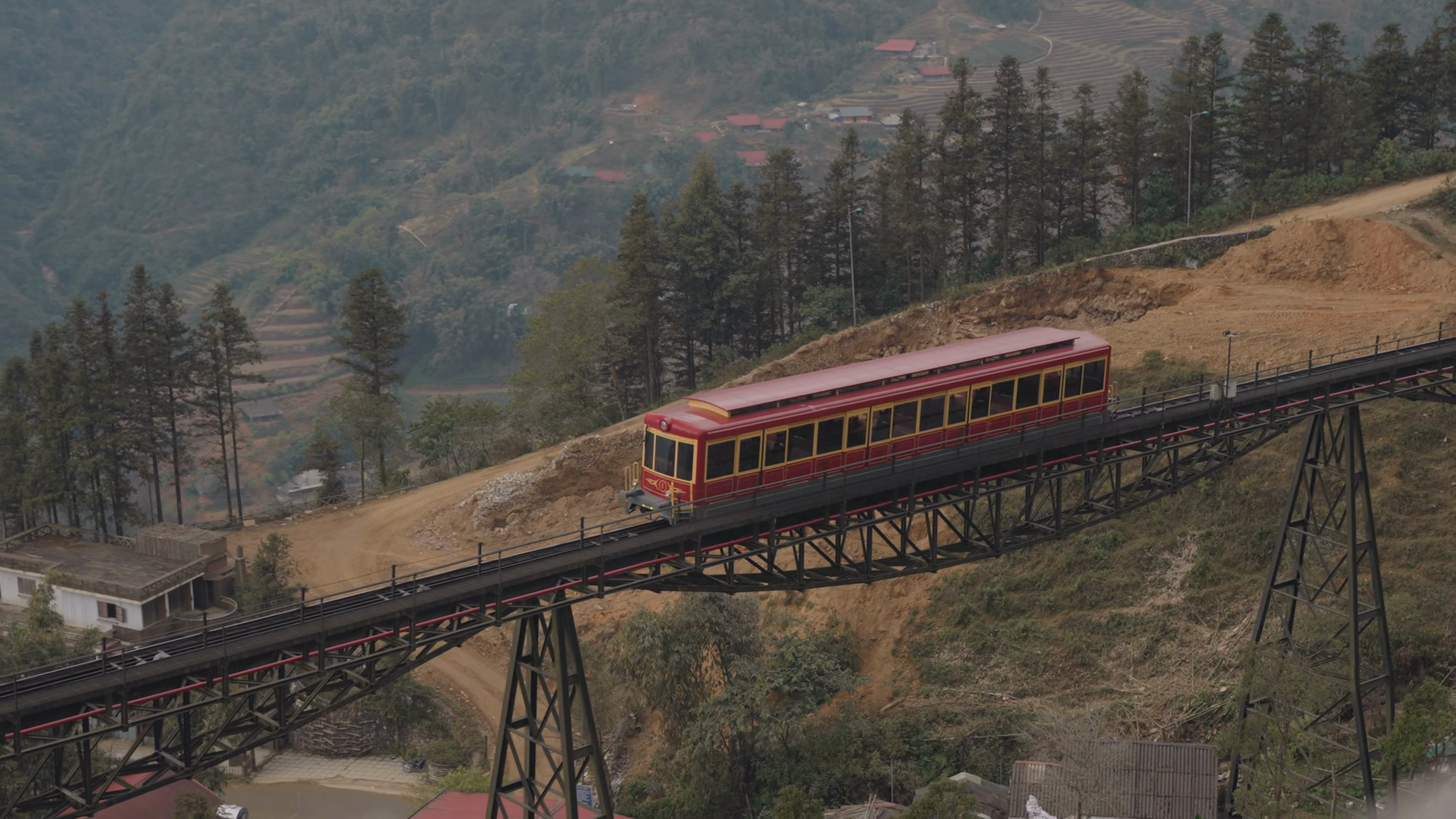 A Red Funicular Train Travels Across Stock Footage SBV-353939814 ...