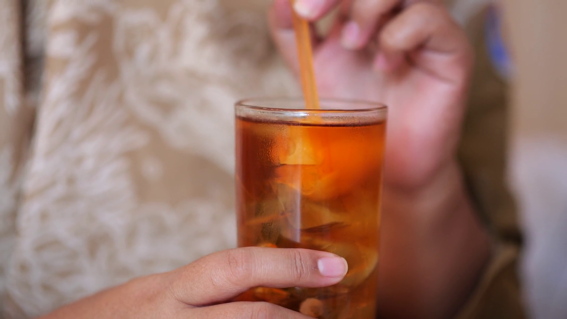 Drinking Glass Of Lychee Tea On Table With Stock Footage SBV-349123553 ...