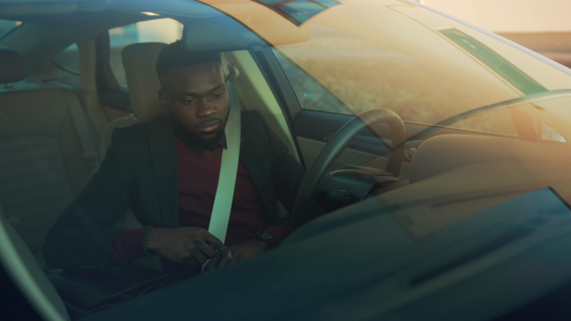 Calm Driver Prepares Driver Secures Seatbelt Stock Footage SBV ...