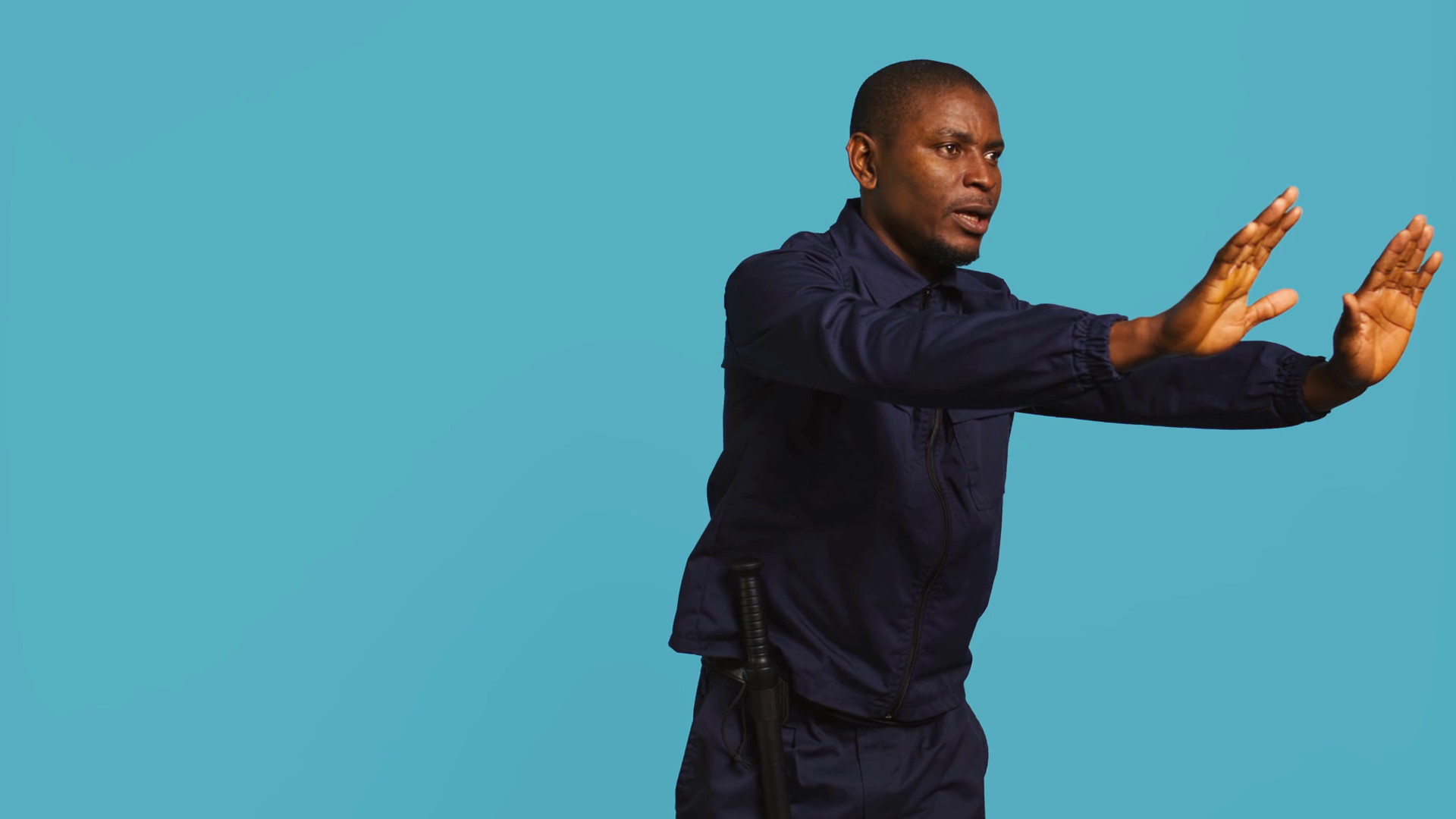Portrait Of Security Guard Pushing Back Stock Footage SBV-349099441 ...