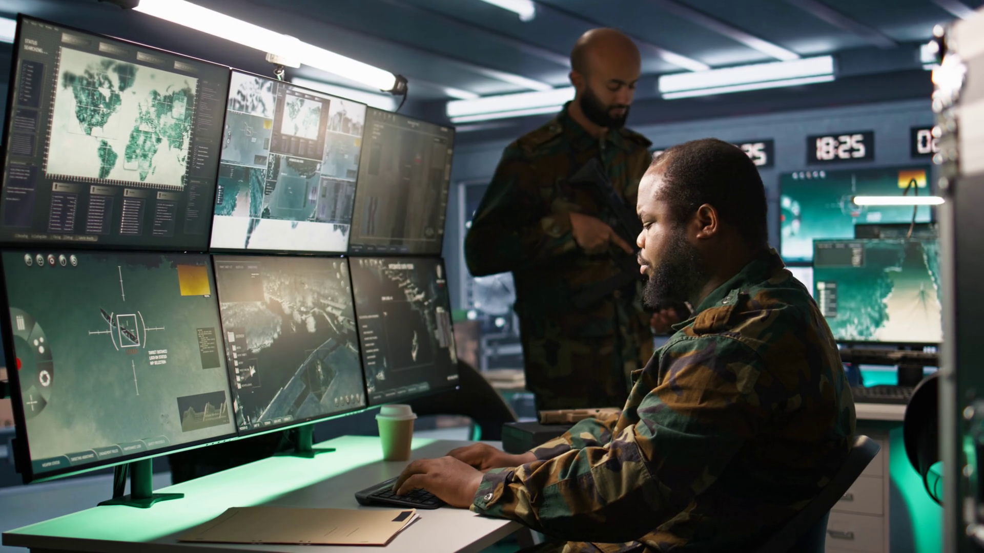 Officer In Command Center Helped Colleague Stock Footage SBV-349205447 ...